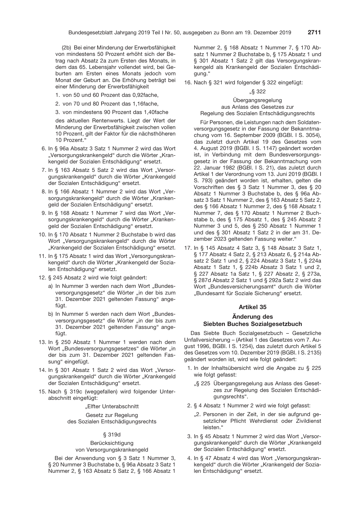 BGBl. 2019, Seite 2711 — Originalseite als Abbildung