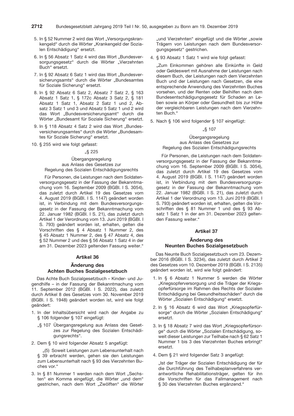 BGBl. 2019, Seite 2712 — Originalseite als Abbildung