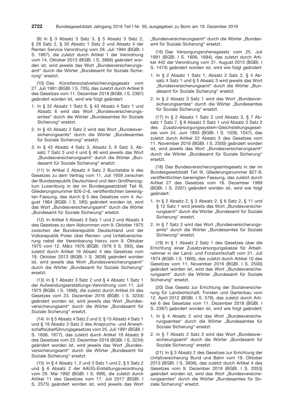 BGBl. 2019, Seite 2722 — Originalseite als Abbildung