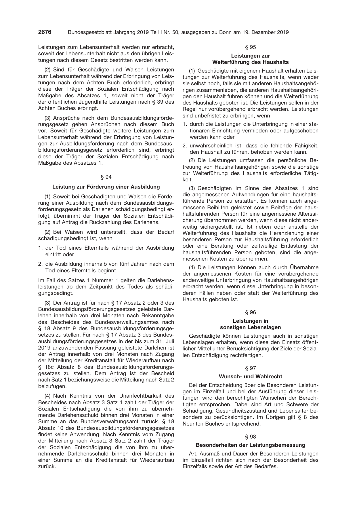 BGBl. 2019, Seite 2676 — Originalseite als Abbildung