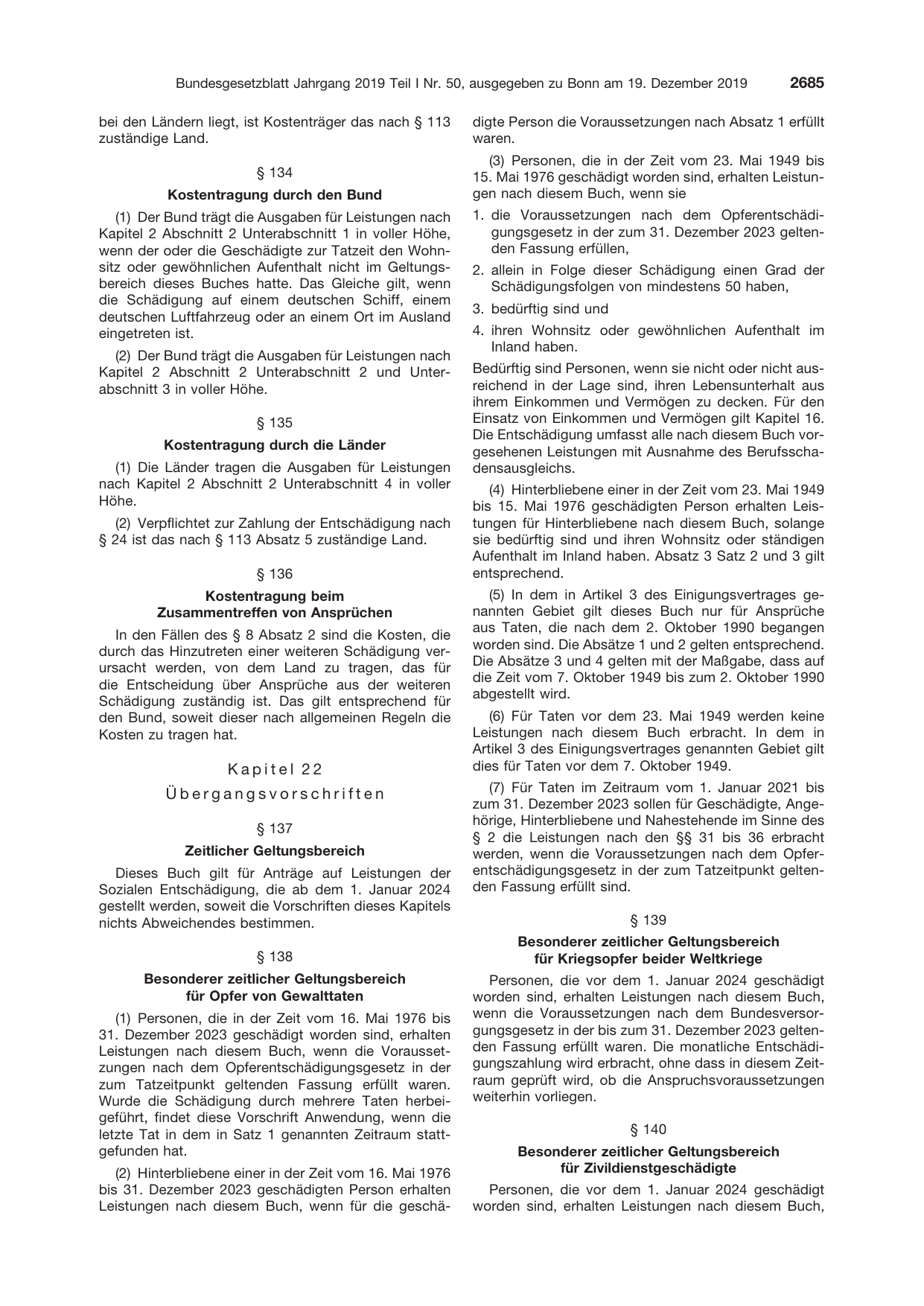 BGBl. 2019, Seite 2685 — Originalseite als Abbildung