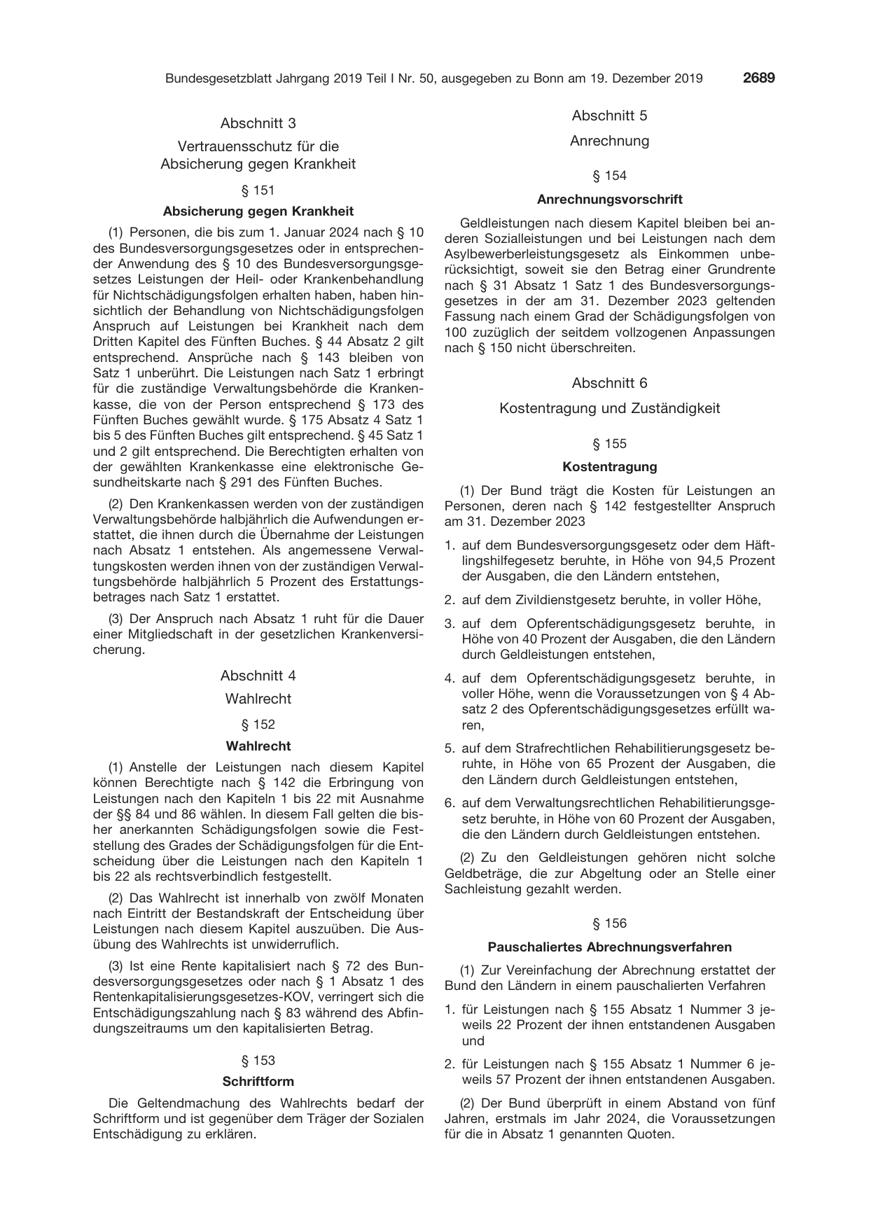 BGBl. 2019, Seite 2689 — Originalseite als Abbildung