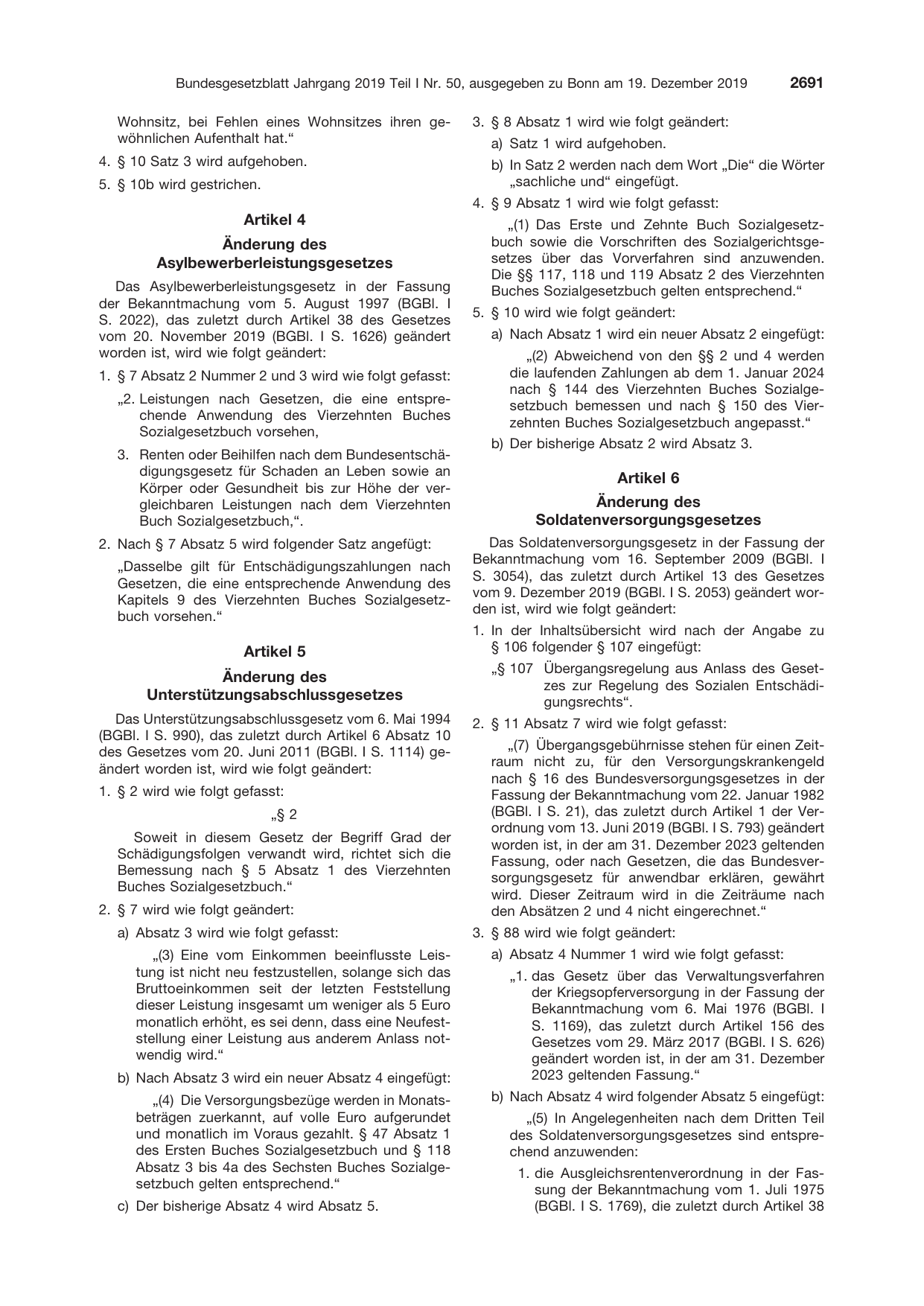 BGBl. 2019, Seite 2691 — Originalseite als Abbildung