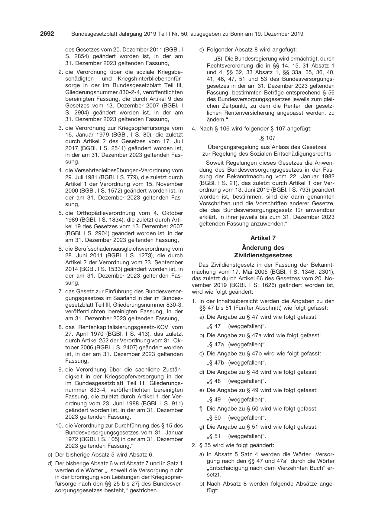 BGBl. 2019, Seite 2692 — Originalseite als Abbildung