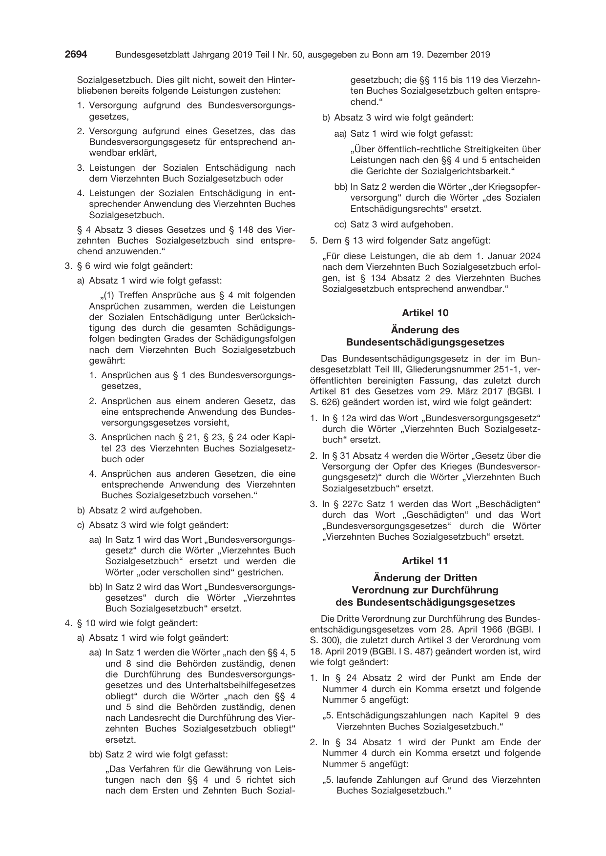 BGBl. 2019, Seite 2694 — Originalseite als Abbildung