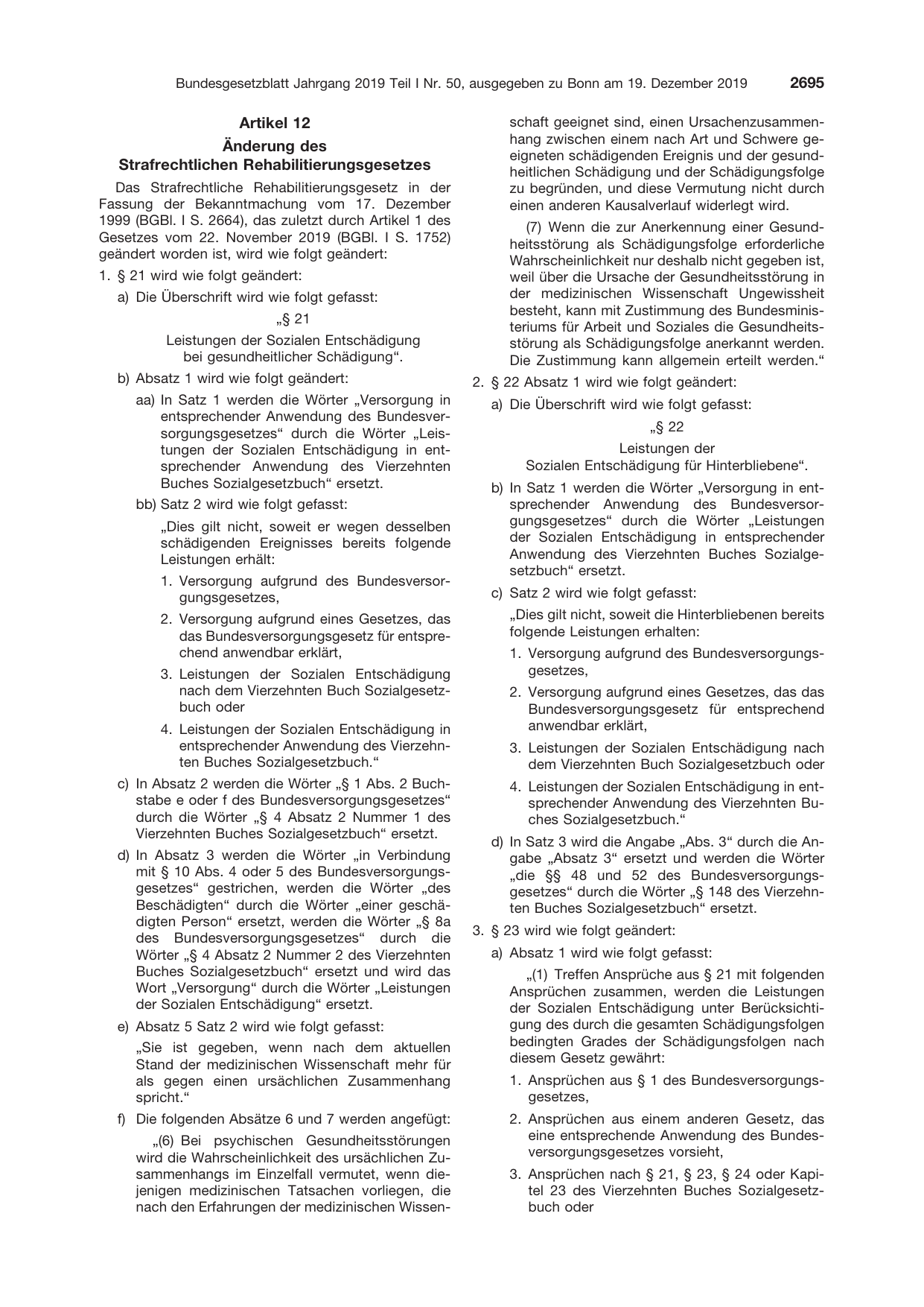 BGBl. 2019, Seite 2695 — Originalseite als Abbildung