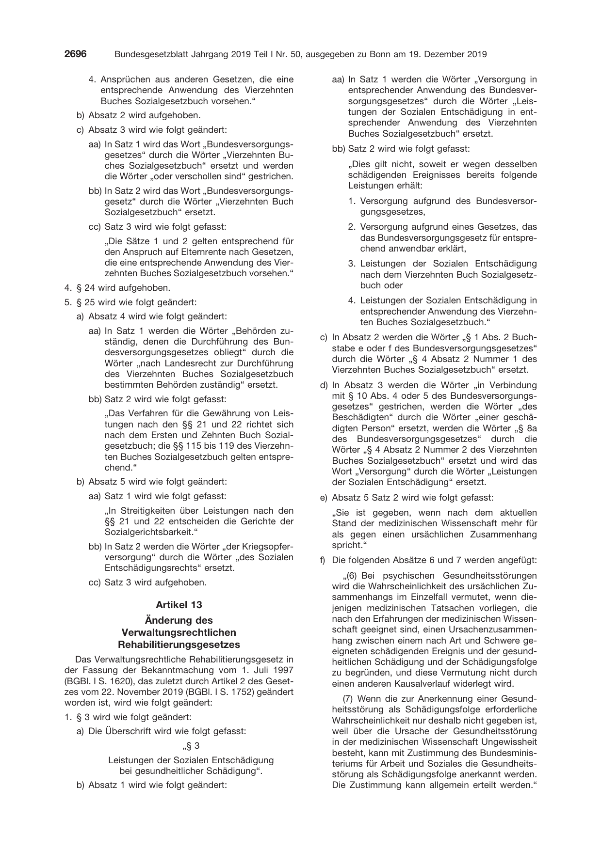 BGBl. 2019, Seite 2696 — Originalseite als Abbildung