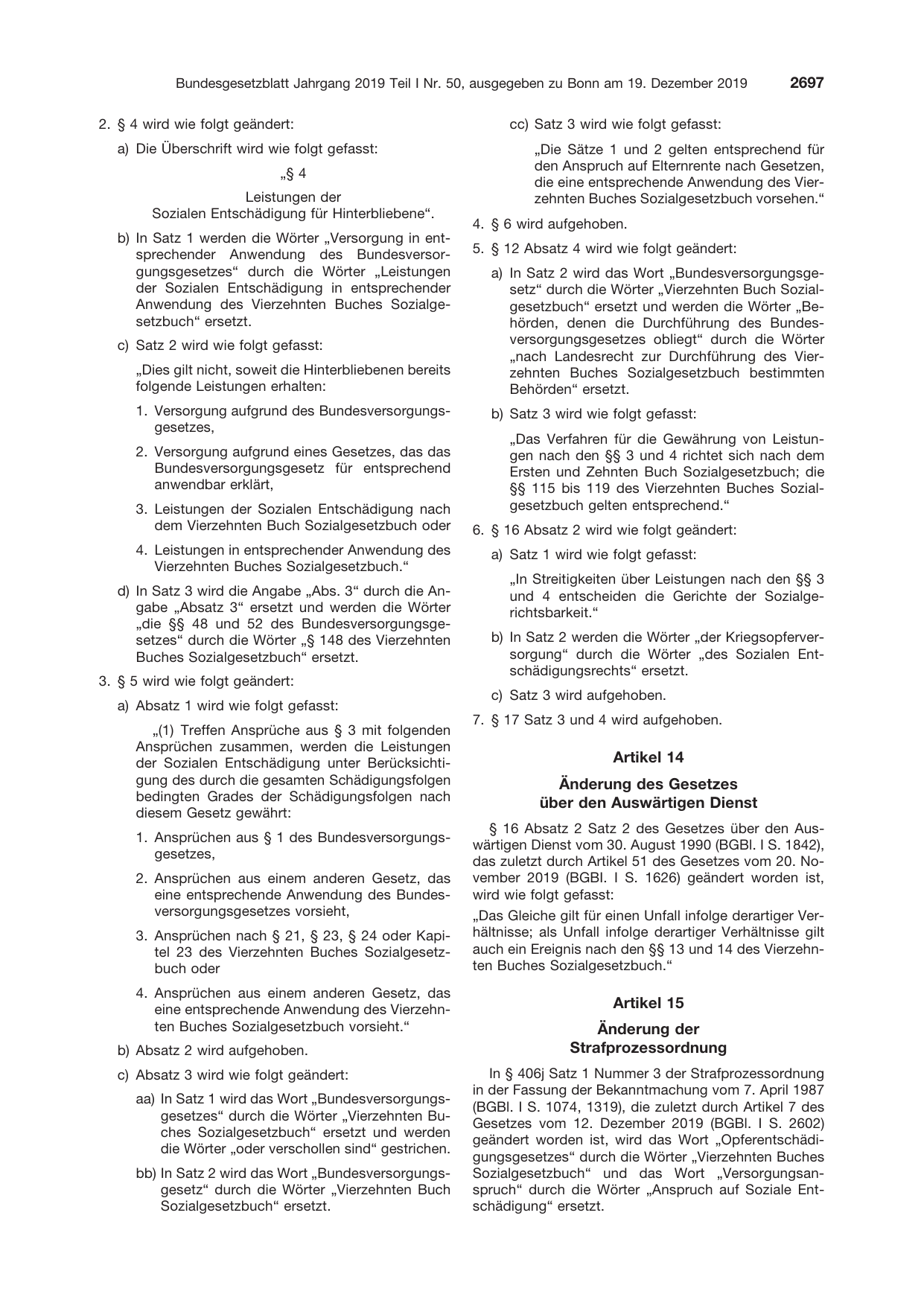 BGBl. 2019, Seite 2697 — Originalseite als Abbildung