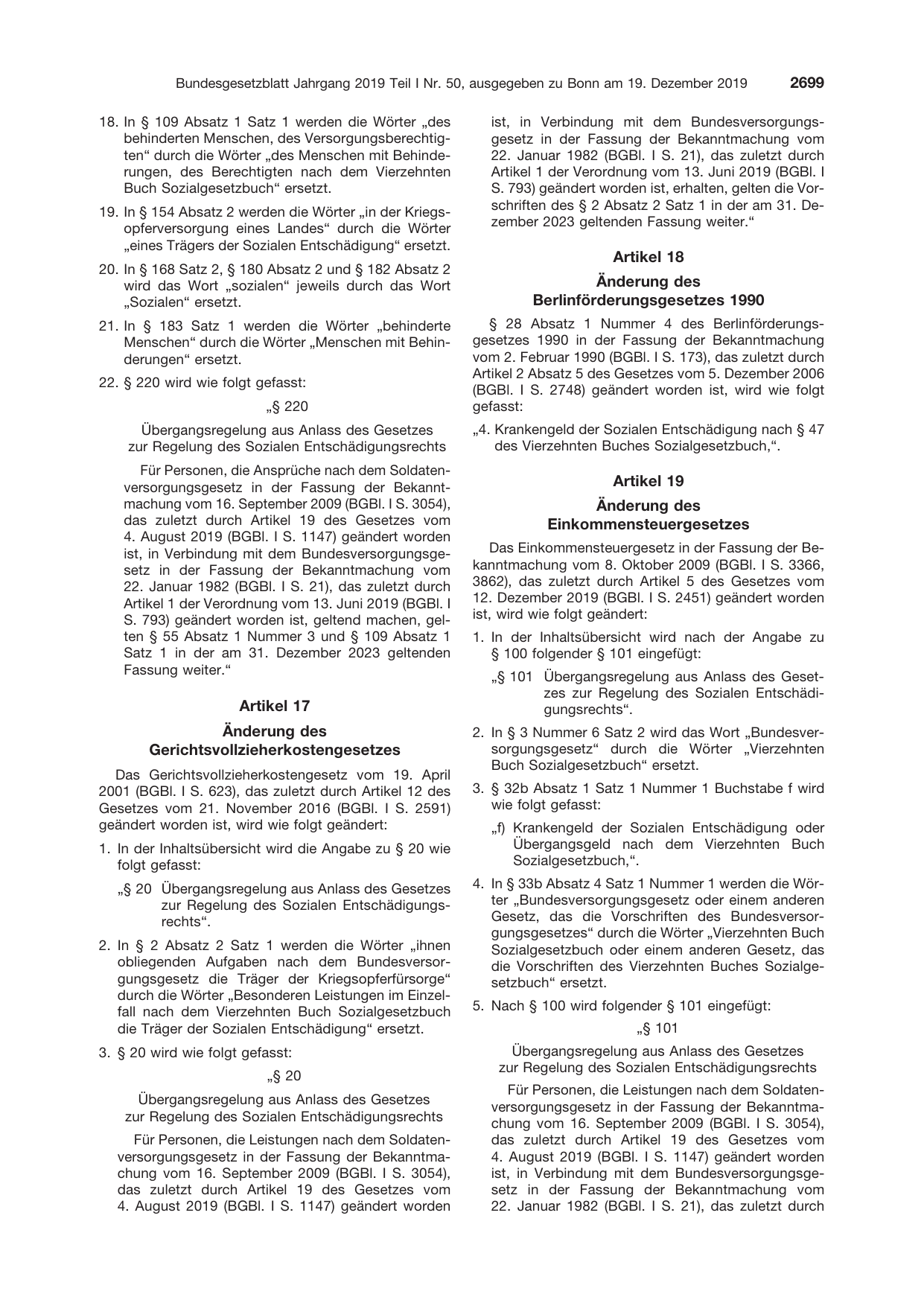 BGBl. 2019, Seite 2699 — Originalseite als Abbildung