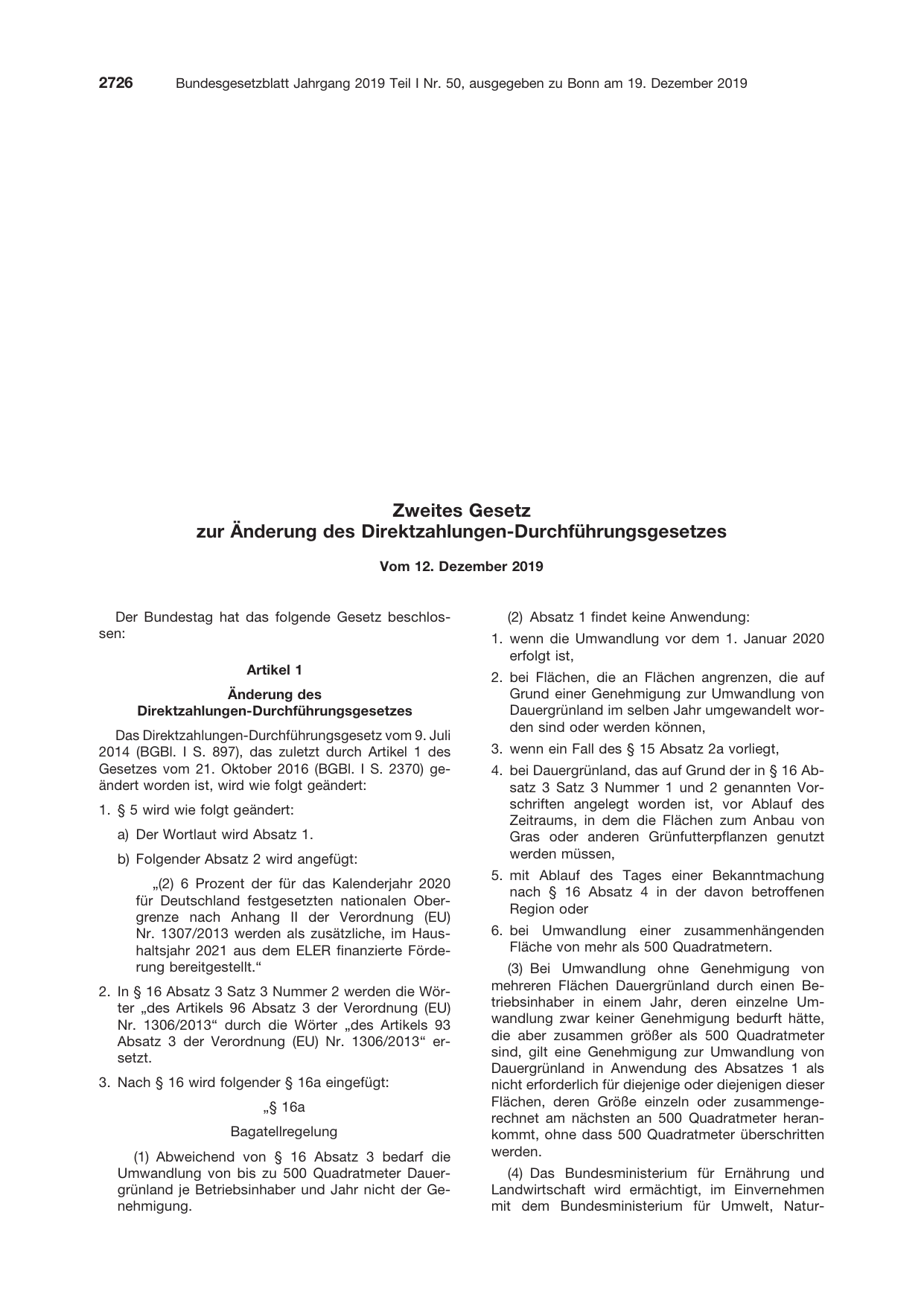 BGBl. 2019, Seite 2726 — Originalseite als Abbildung
