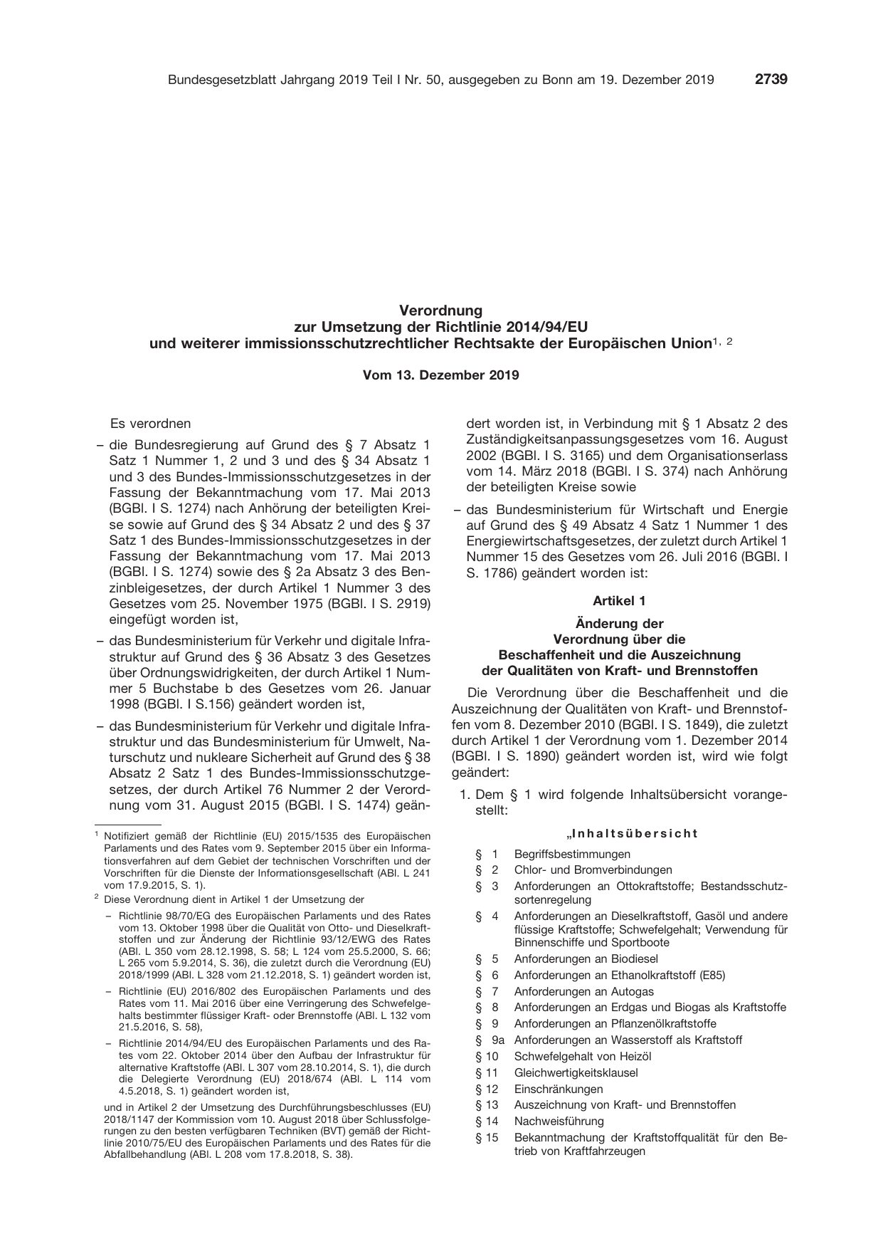 BGBl. 2019, Seite 2739 — Originalseite als Abbildung
