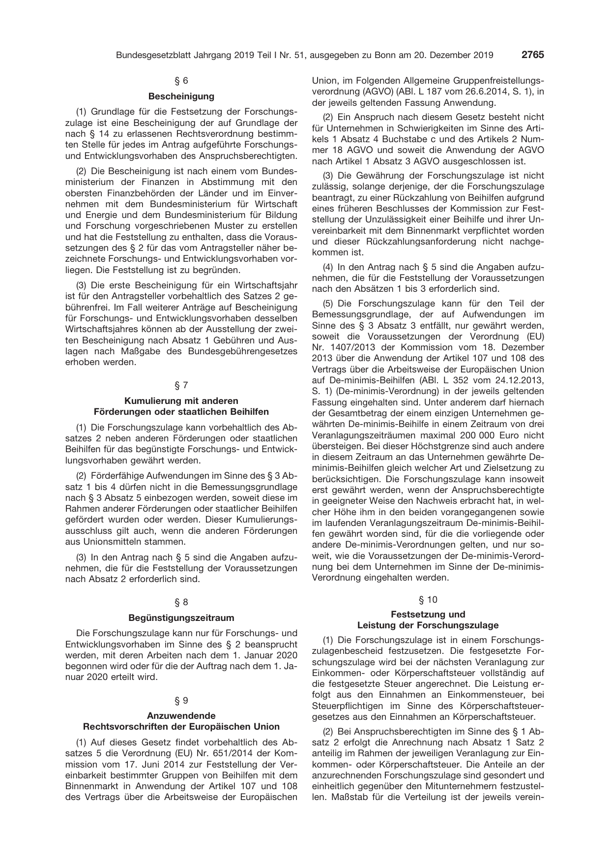 BGBl. 2019, Seite 2765 — Originalseite als Abbildung