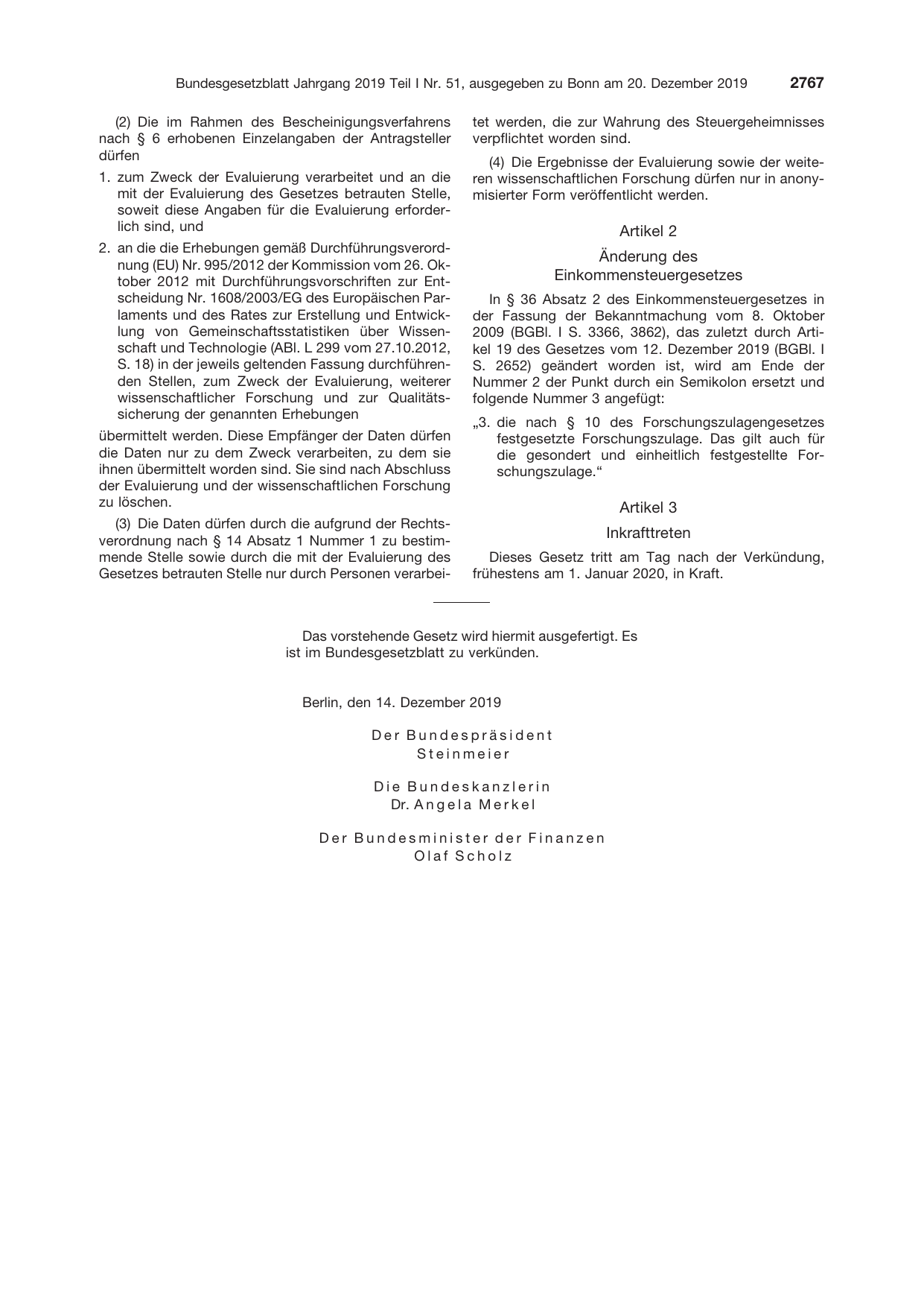 BGBl. 2019, Seite 2767 — Originalseite als Abbildung