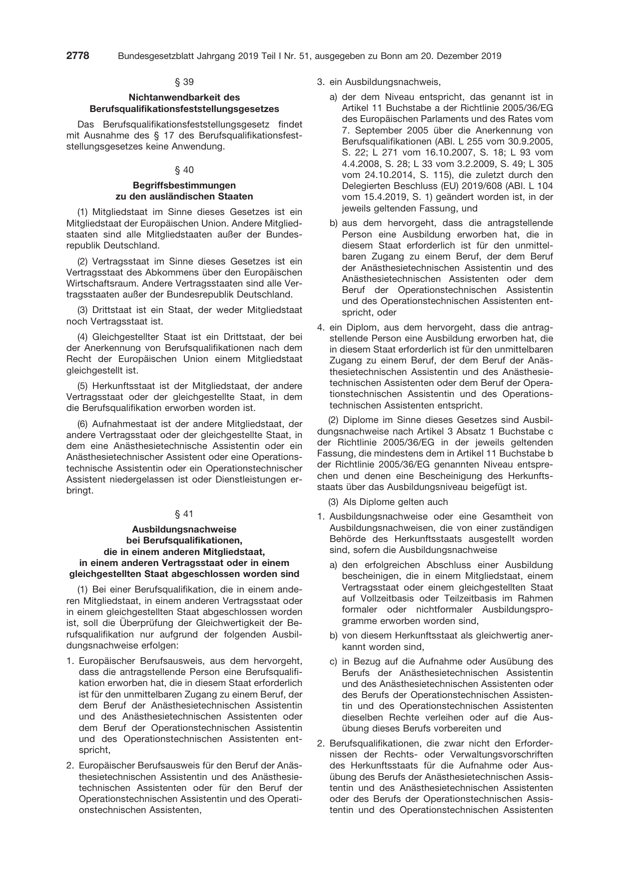 BGBl. 2019, Seite 2778 — Originalseite als Abbildung