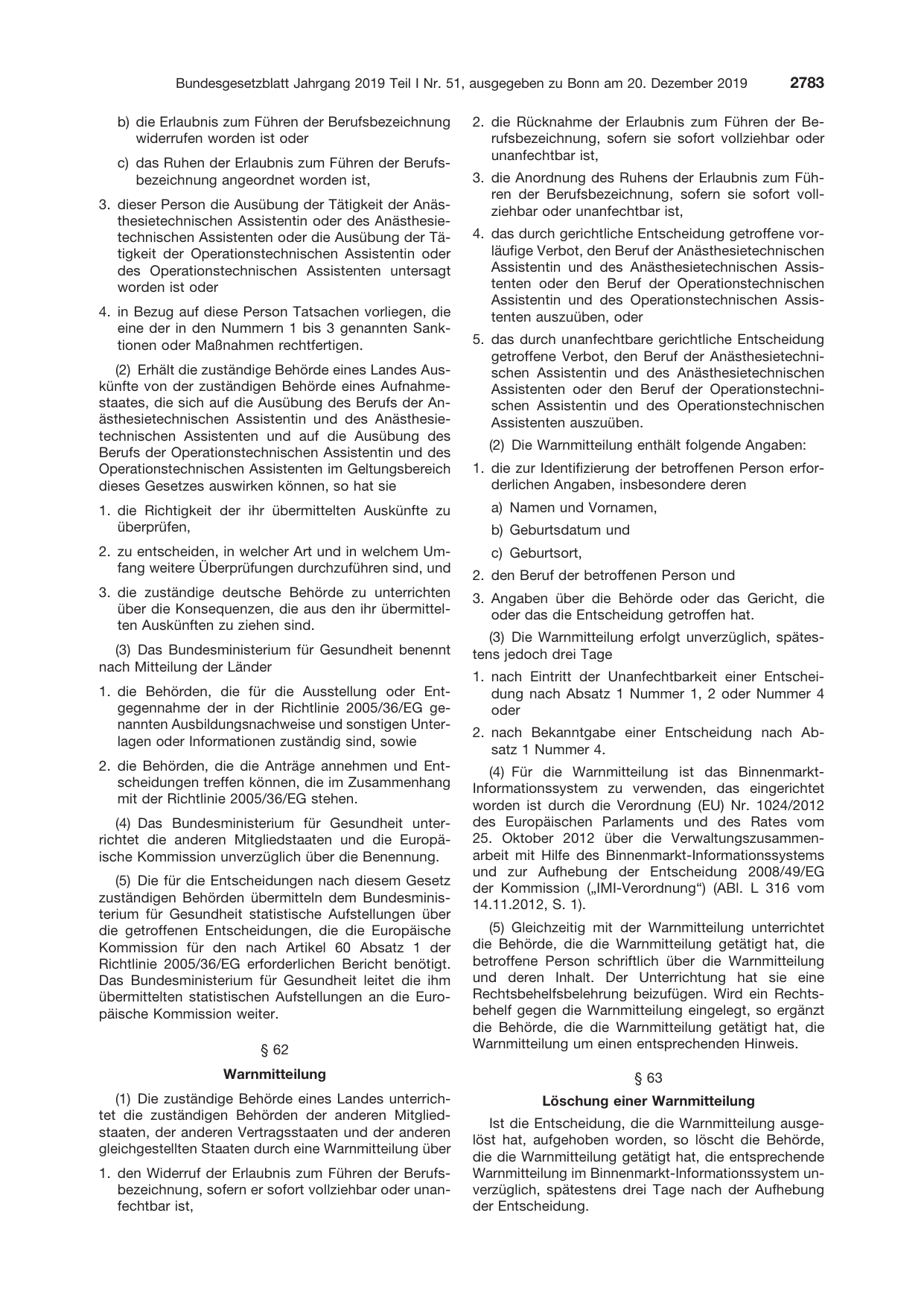 BGBl. 2019, Seite 2783 — Originalseite als Abbildung
