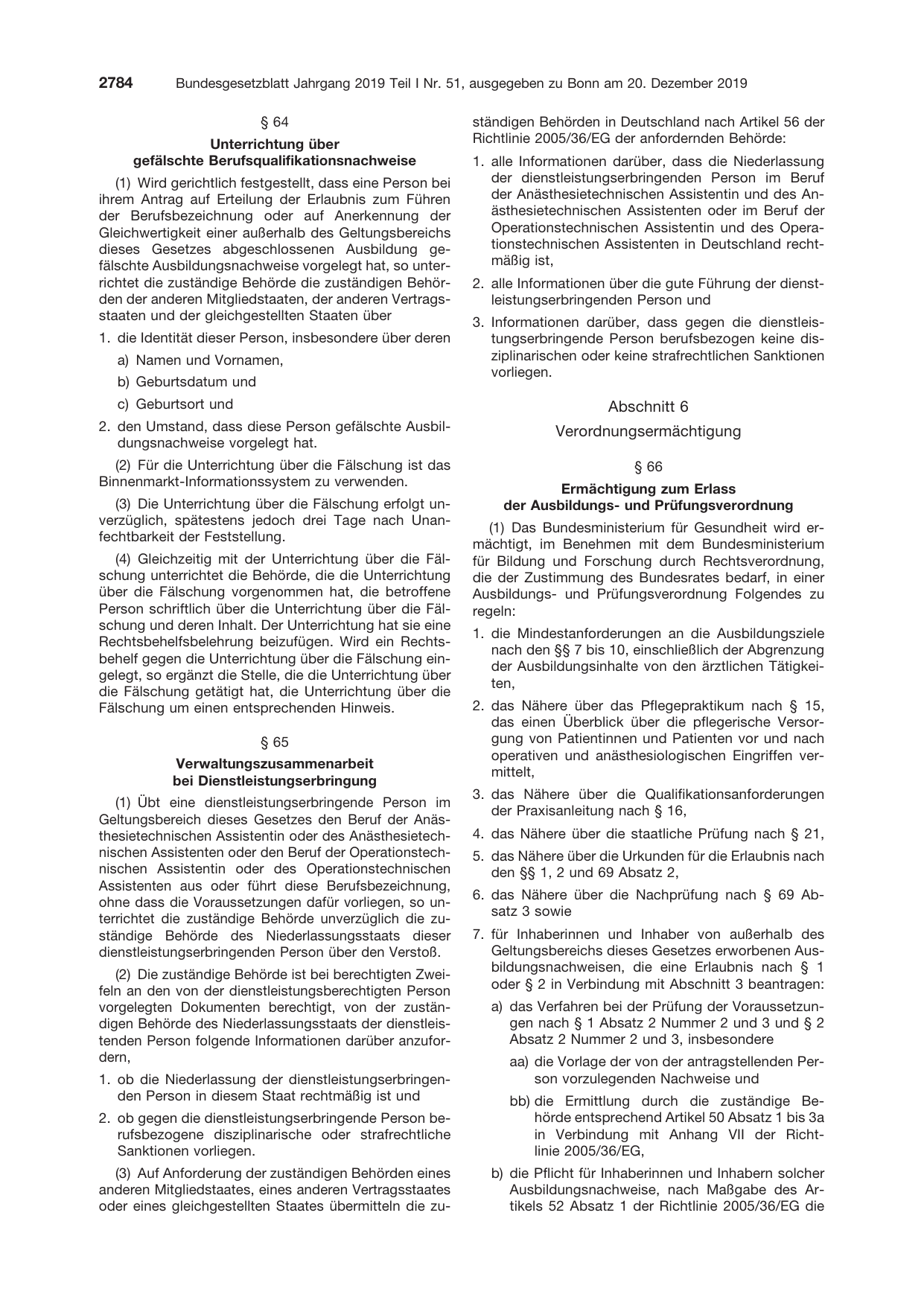BGBl. 2019, Seite 2784 — Originalseite als Abbildung