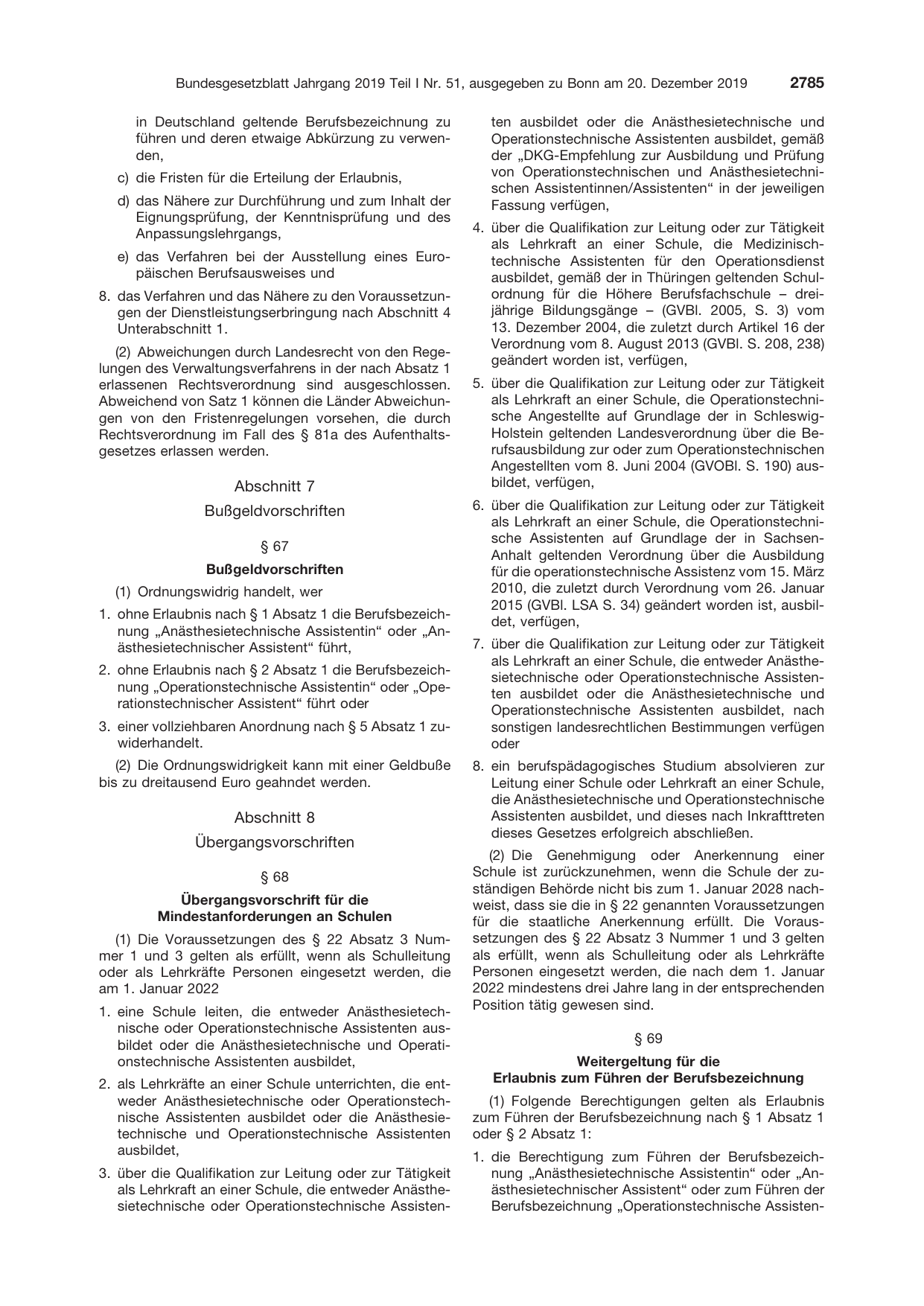 BGBl. 2019, Seite 2785 — Originalseite als Abbildung