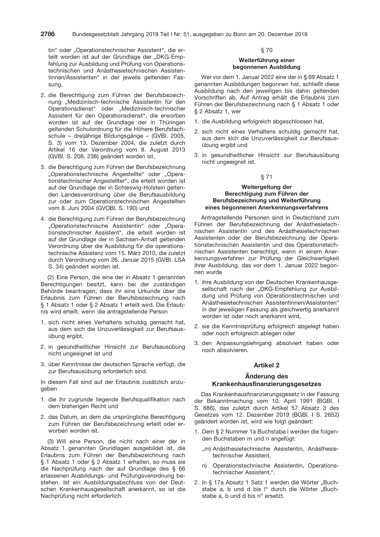 BGBl. 2019, Seite 2786 — Originalseite als Abbildung
