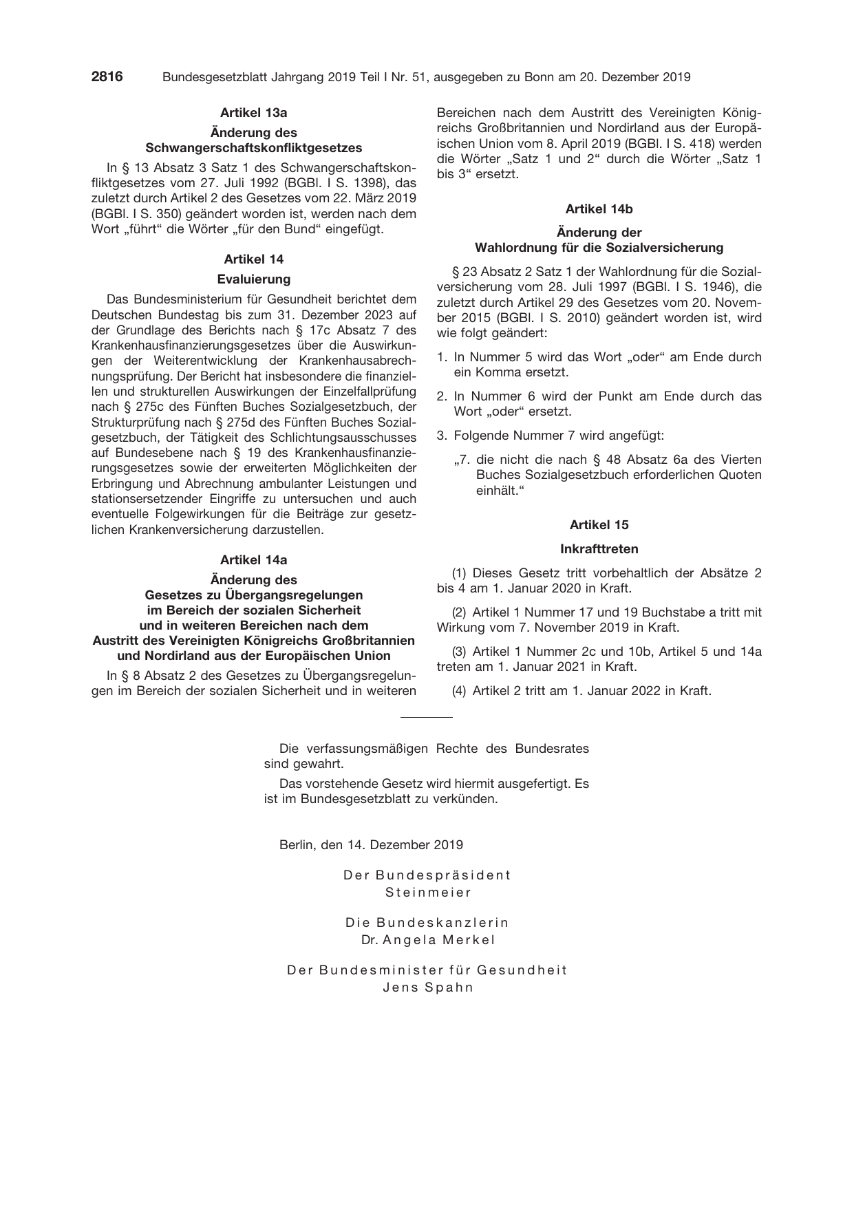 BGBl. 2019, Seite 2816 — Originalseite als Abbildung