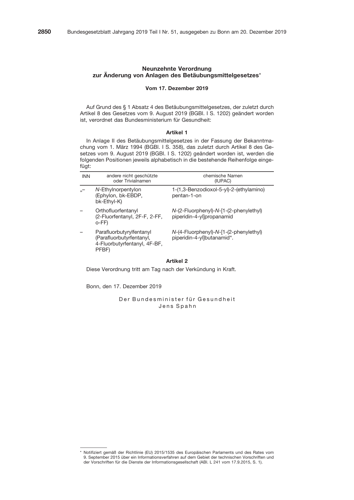 BGBl. 2019, Seite 2850 — Originalseite als Abbildung