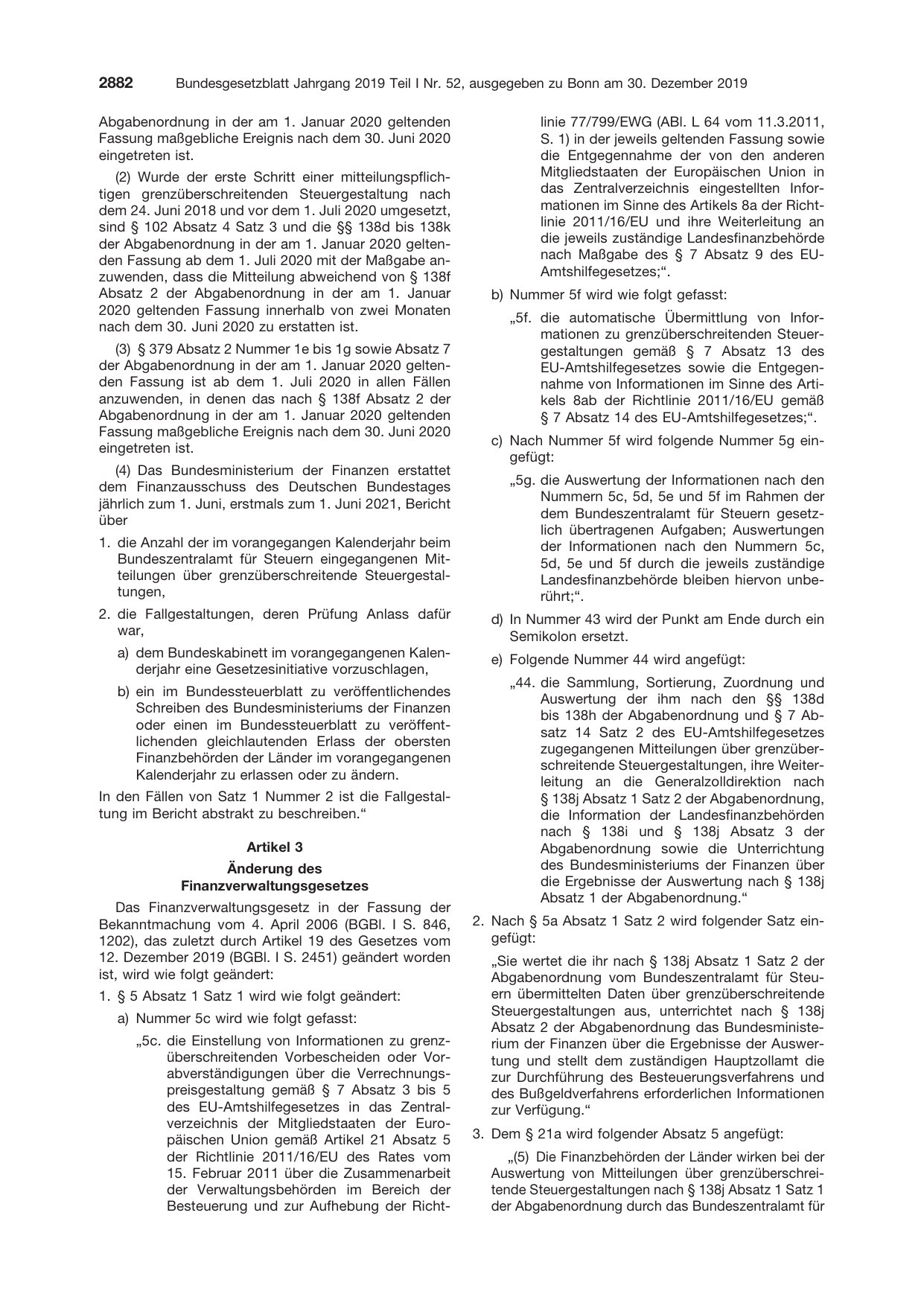 BGBl. 2019, Seite 2882 — Originalseite als Abbildung