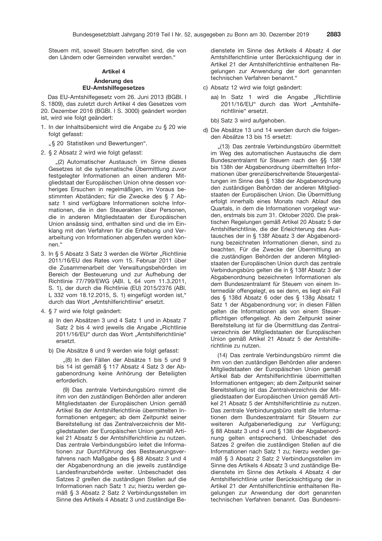 BGBl. 2019, Seite 2883 — Originalseite als Abbildung