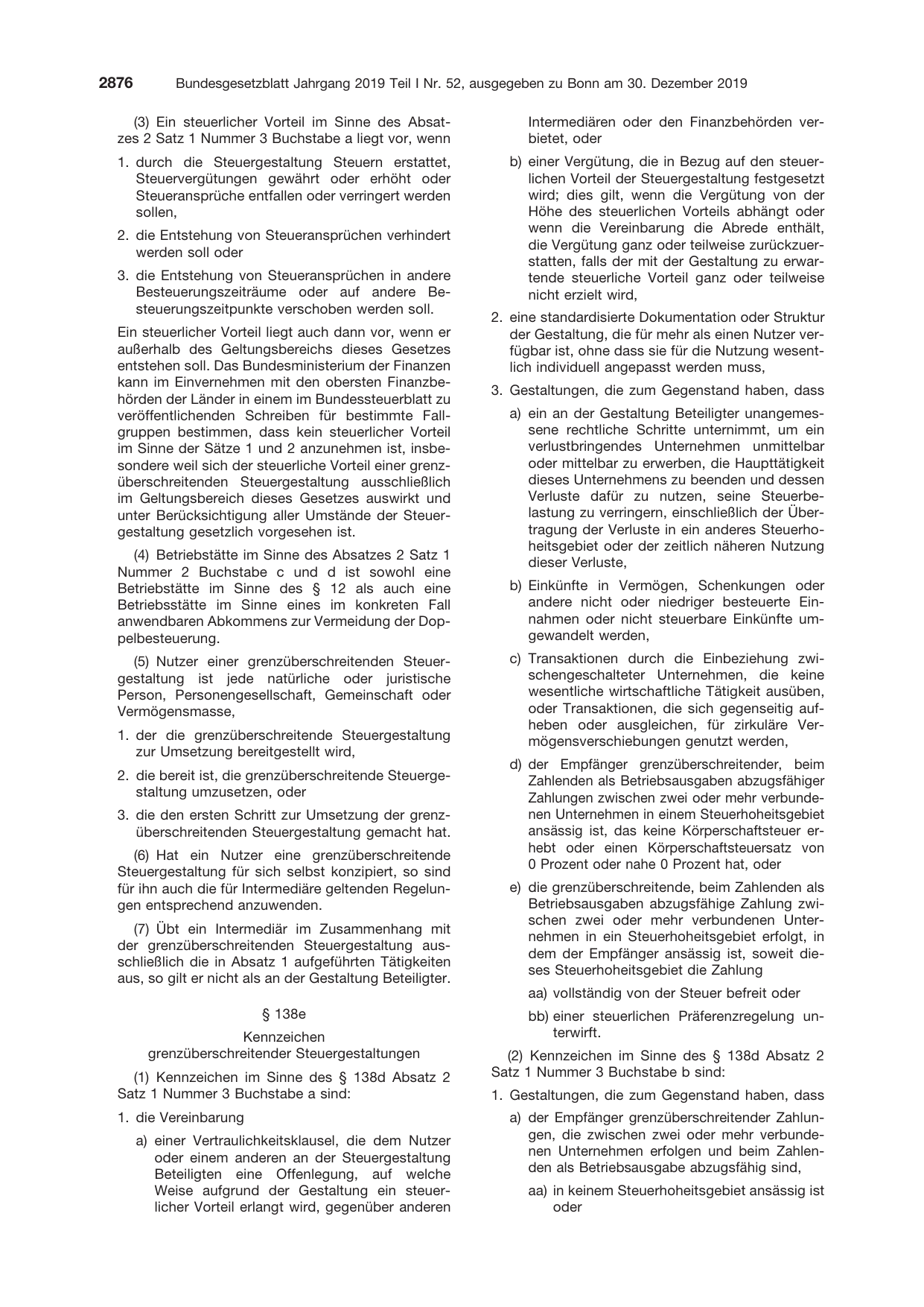 BGBl. 2019, Seite 2876 — Originalseite als Abbildung
