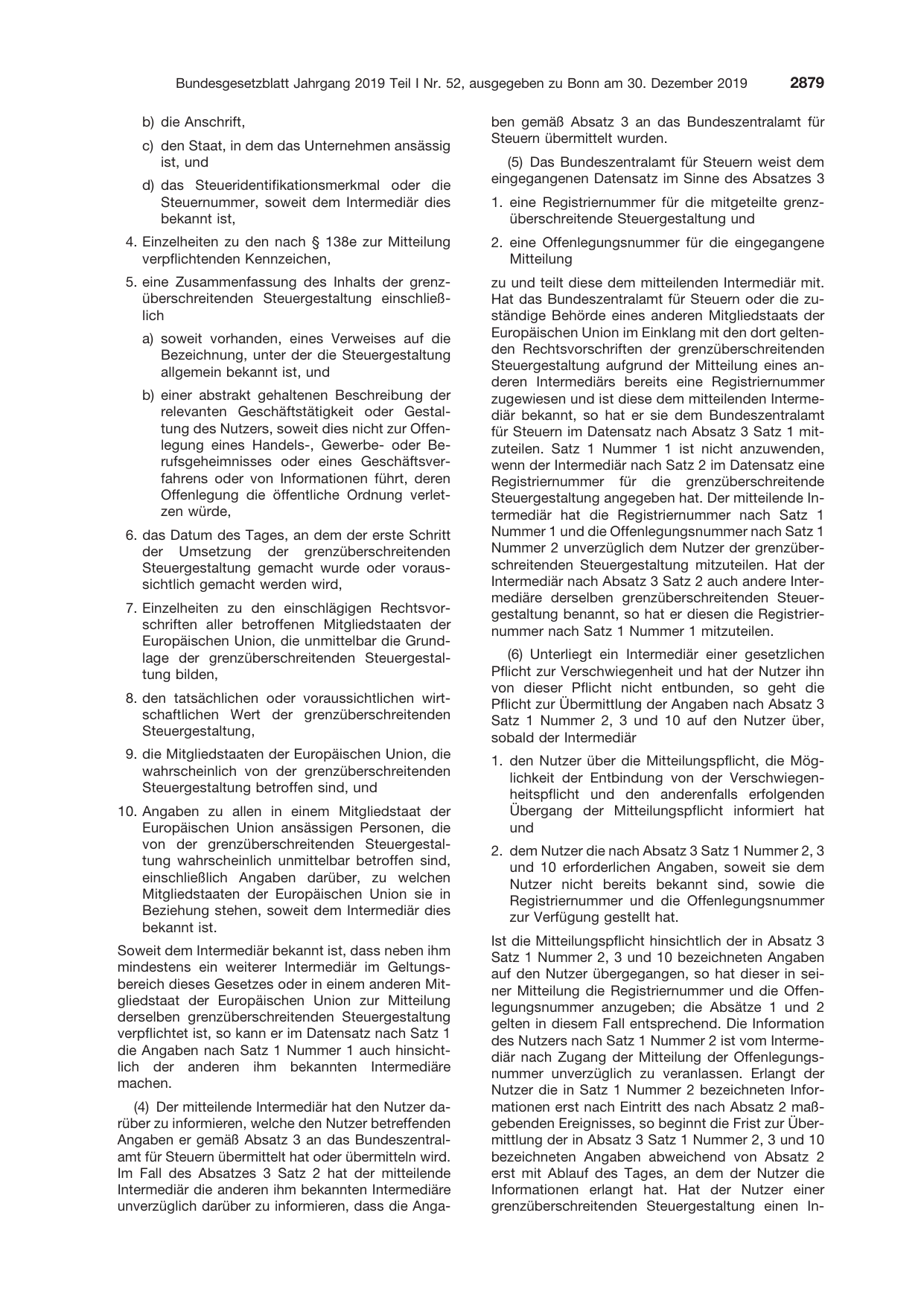 BGBl. 2019, Seite 2879 — Originalseite als Abbildung