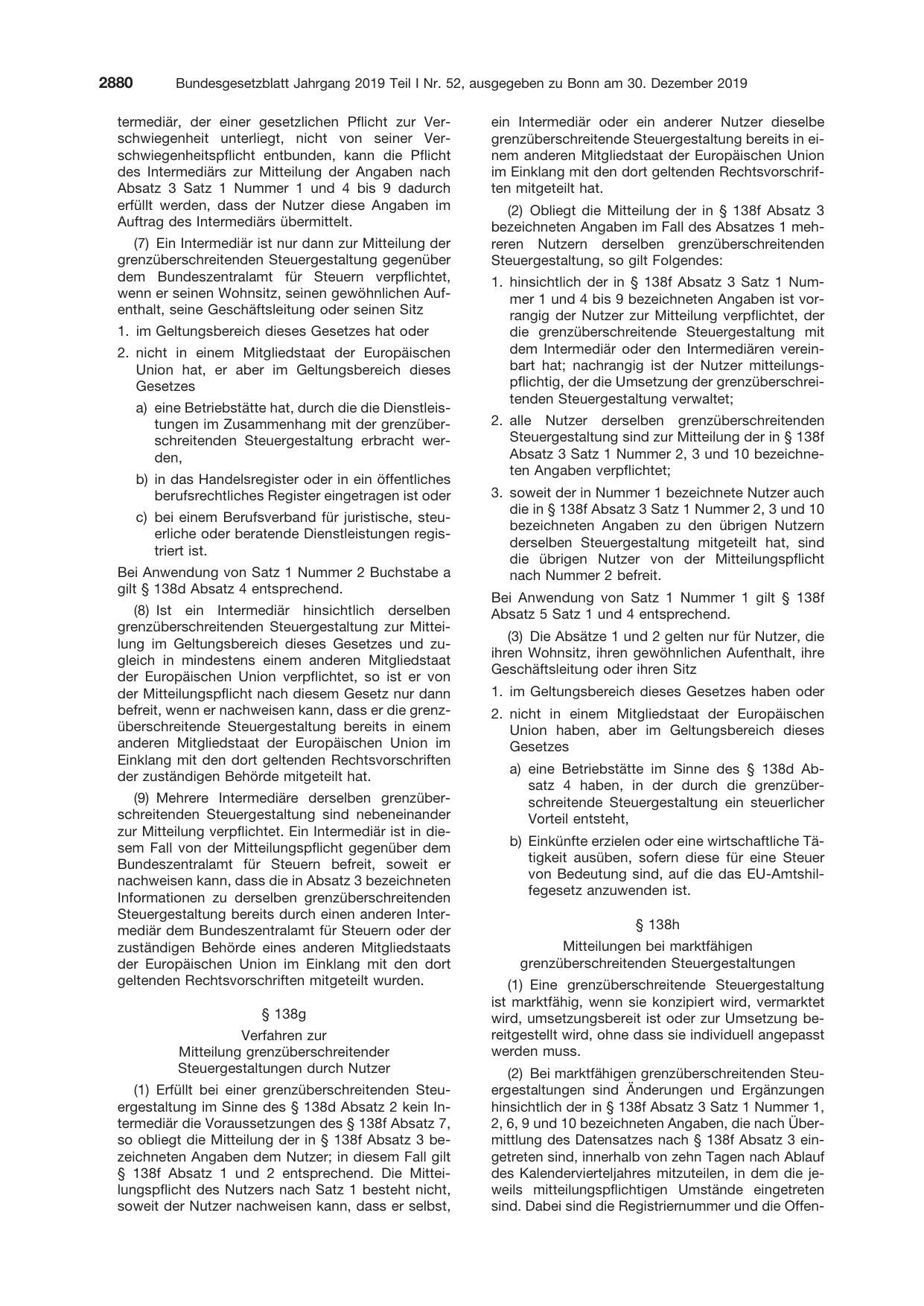 BGBl. 2019, Seite 2880 — Originalseite als Abbildung
