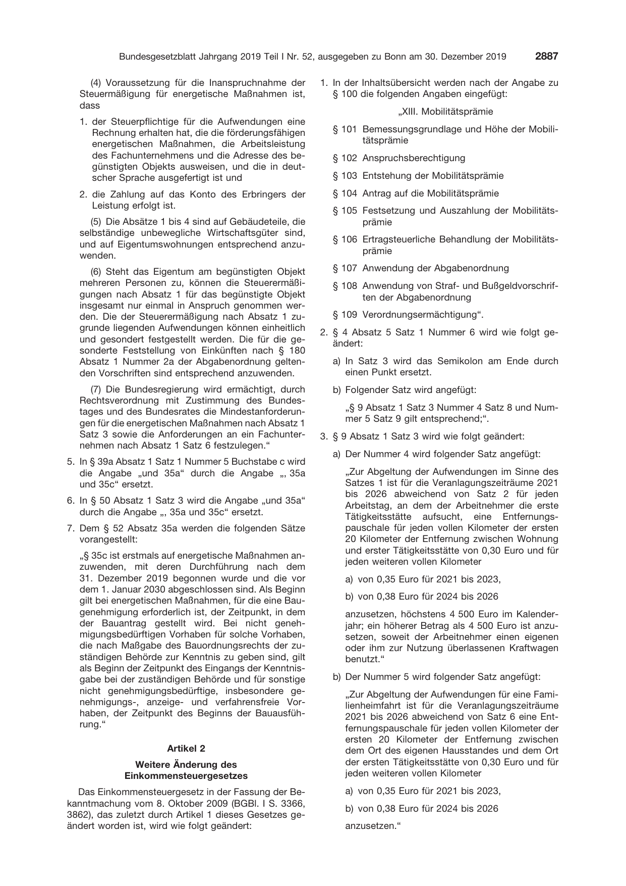 BGBl. 2019, Seite 2887 — Originalseite als Abbildung