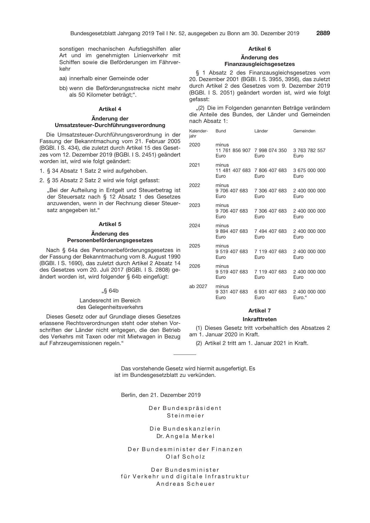 BGBl. 2019, Seite 2889 — Originalseite als Abbildung