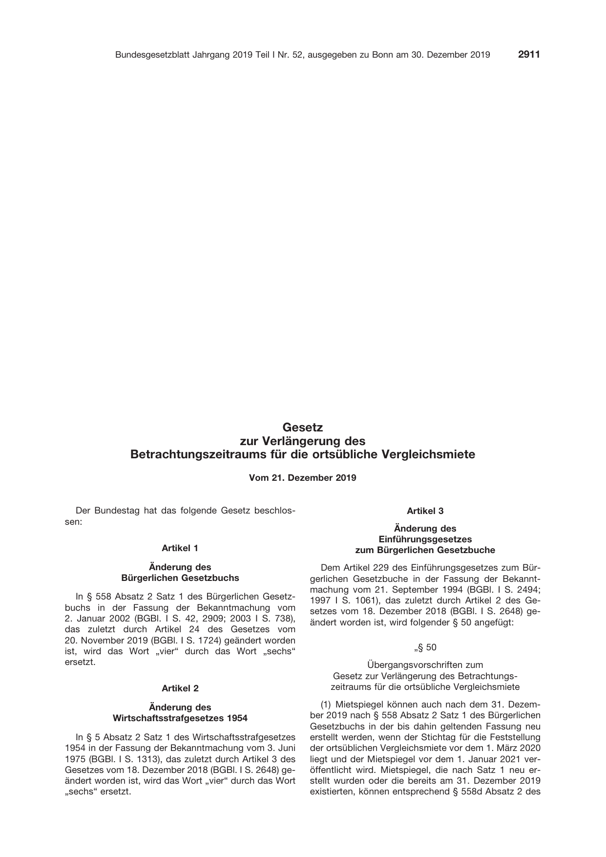 BGBl. 2019, Seite 2911 — Originalseite als Abbildung