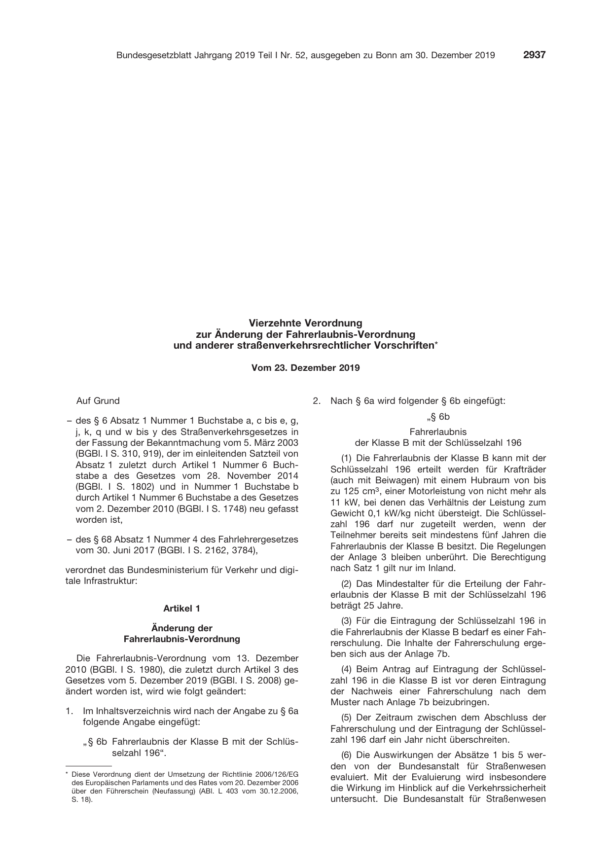 BGBl. 2019, Seite 2937 — Originalseite als Abbildung