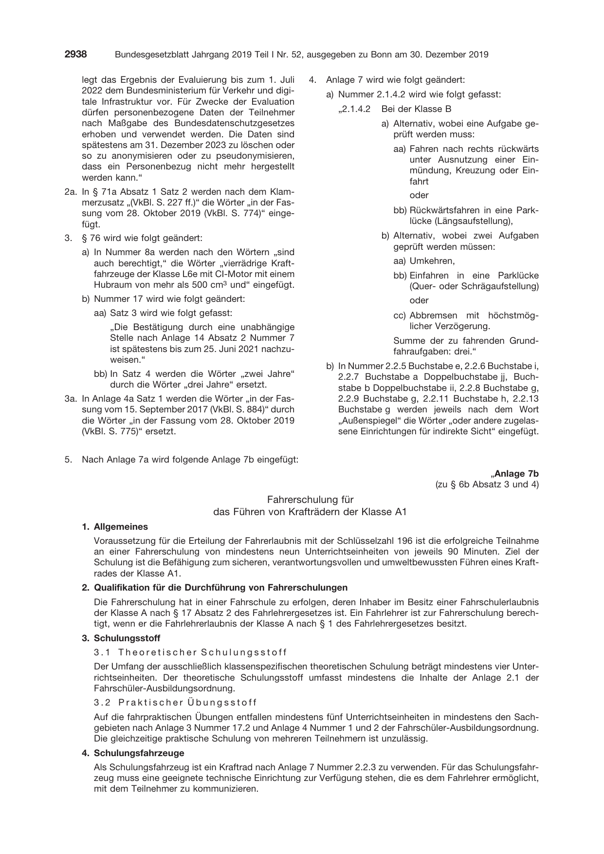 BGBl. 2019, Seite 2938 — Originalseite als Abbildung