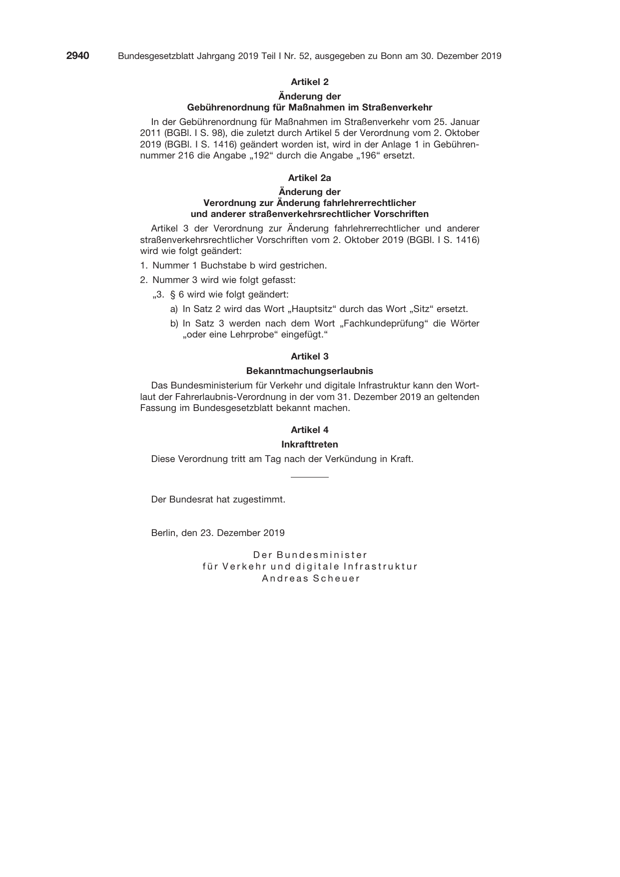 BGBl. 2019, Seite 2940 — Originalseite als Abbildung