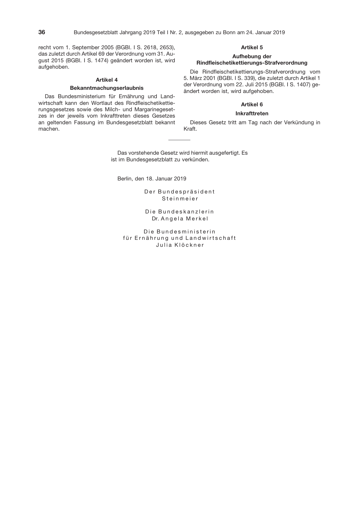 BGBl. 2019, Seite 36 — Originalseite als Abbildung