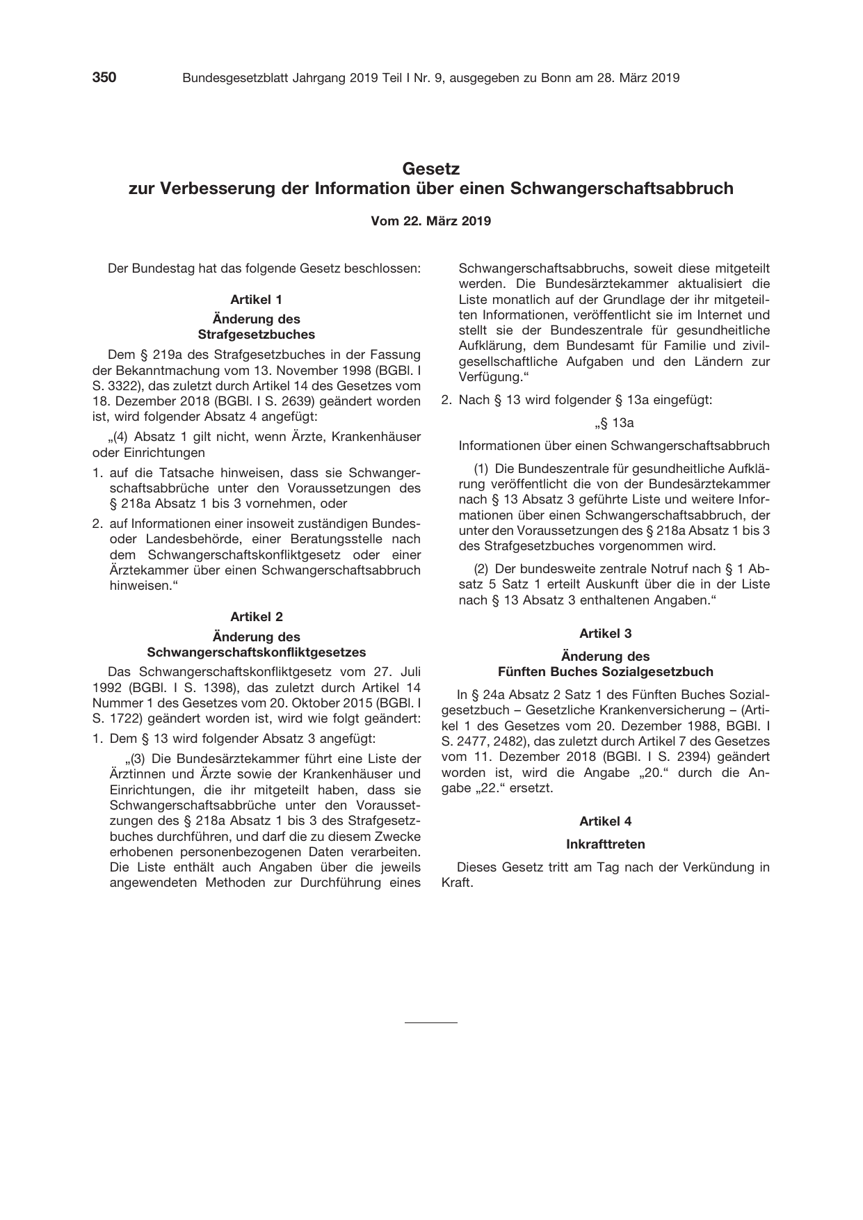 BGBl. 2019, Seite 350 — Originalseite als Abbildung