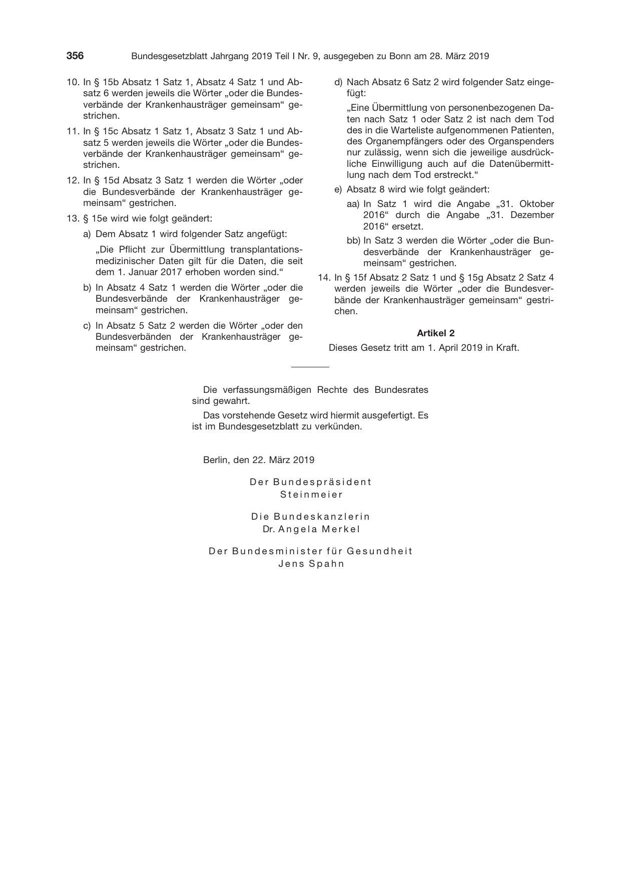 BGBl. 2019, Seite 356 — Originalseite als Abbildung