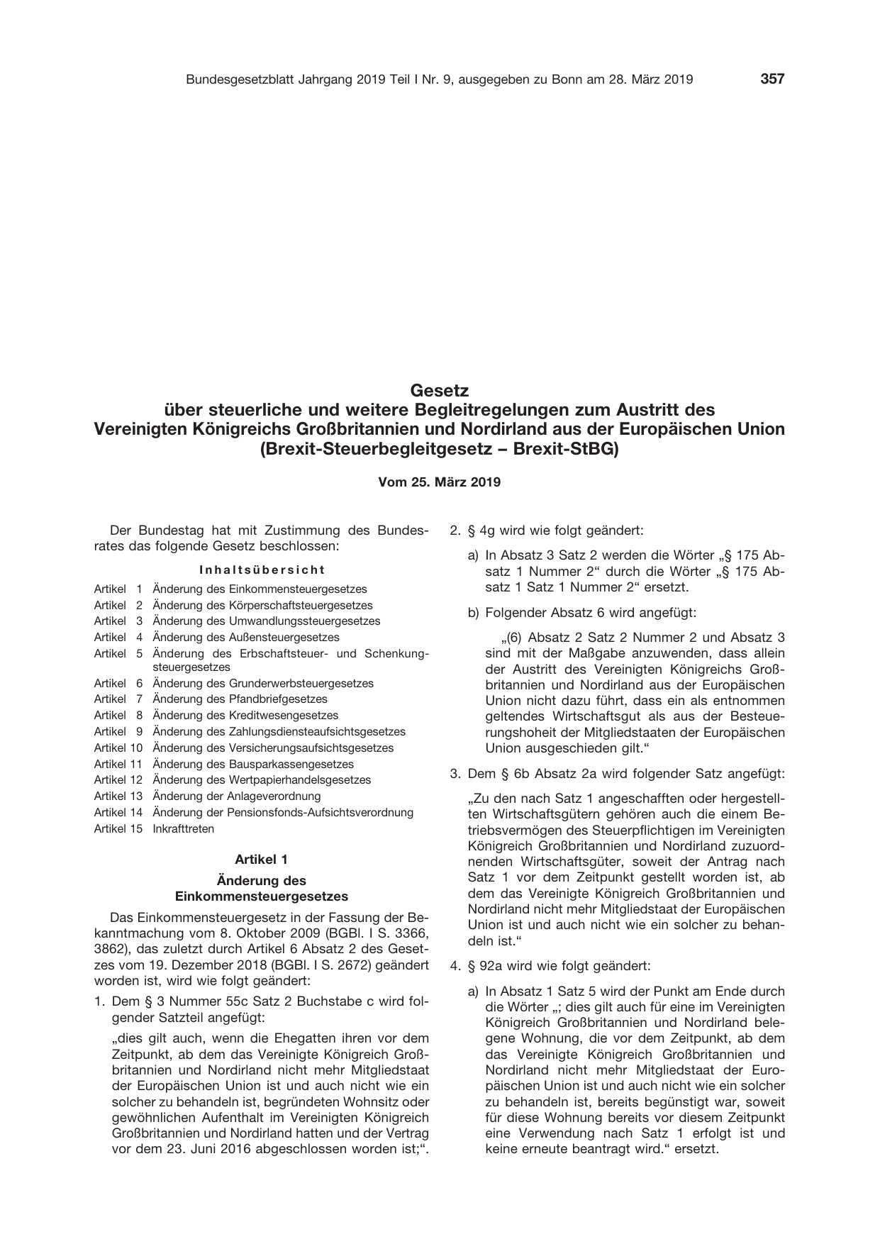 BGBl. 2019, Seite 357 — Originalseite als Abbildung
