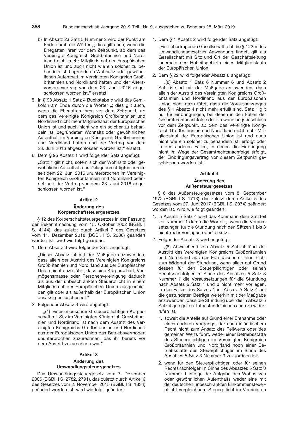 BGBl. 2019, Seite 358 — Originalseite als Abbildung