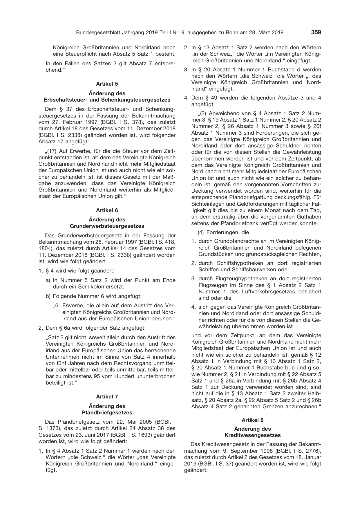 BGBl. 2019, Seite 359 — Originalseite als Abbildung