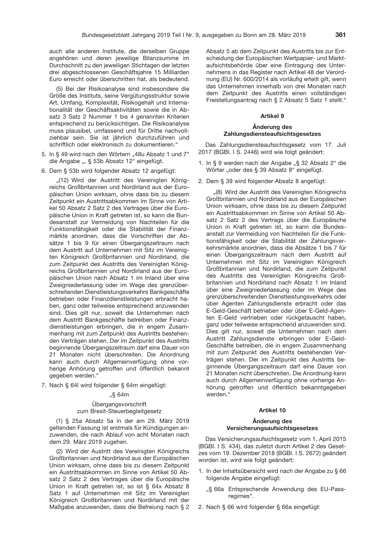 BGBl. 2019, Seite 361 — Originalseite als Abbildung