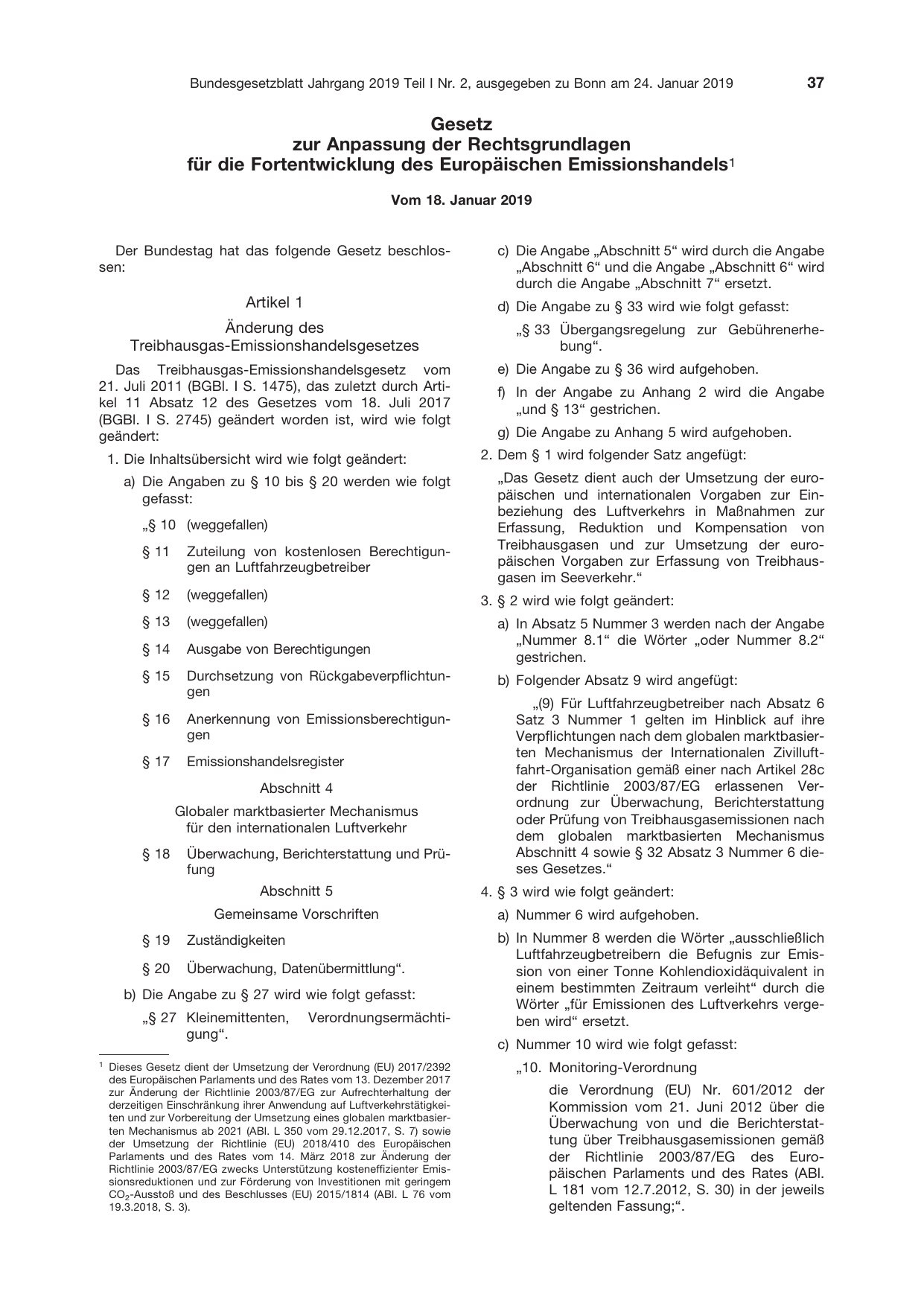 BGBl. 2019, Seite 37 — Originalseite als Abbildung
