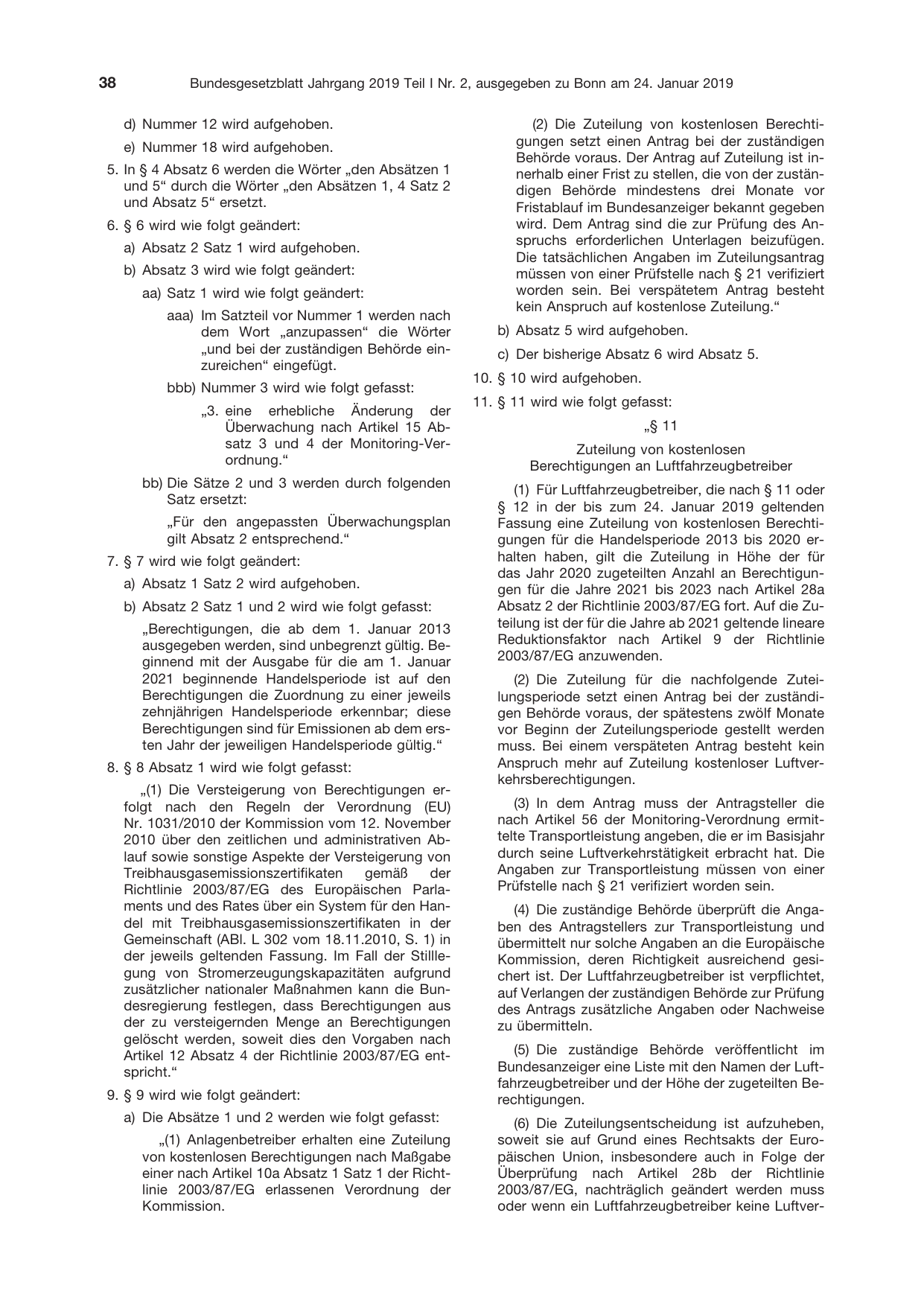 BGBl. 2019, Seite 38 — Originalseite als Abbildung