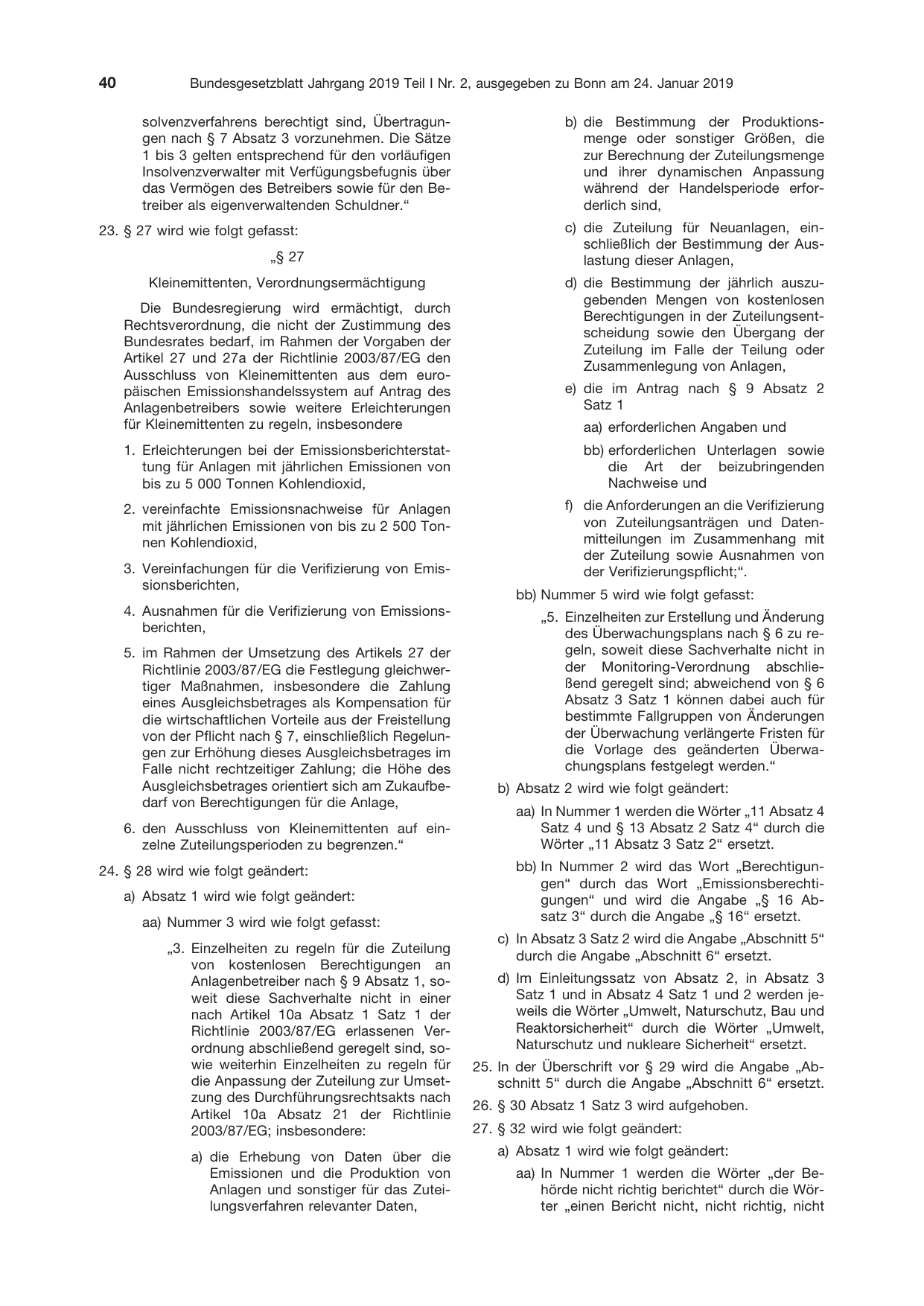 BGBl. 2019, Seite 40 — Originalseite als Abbildung