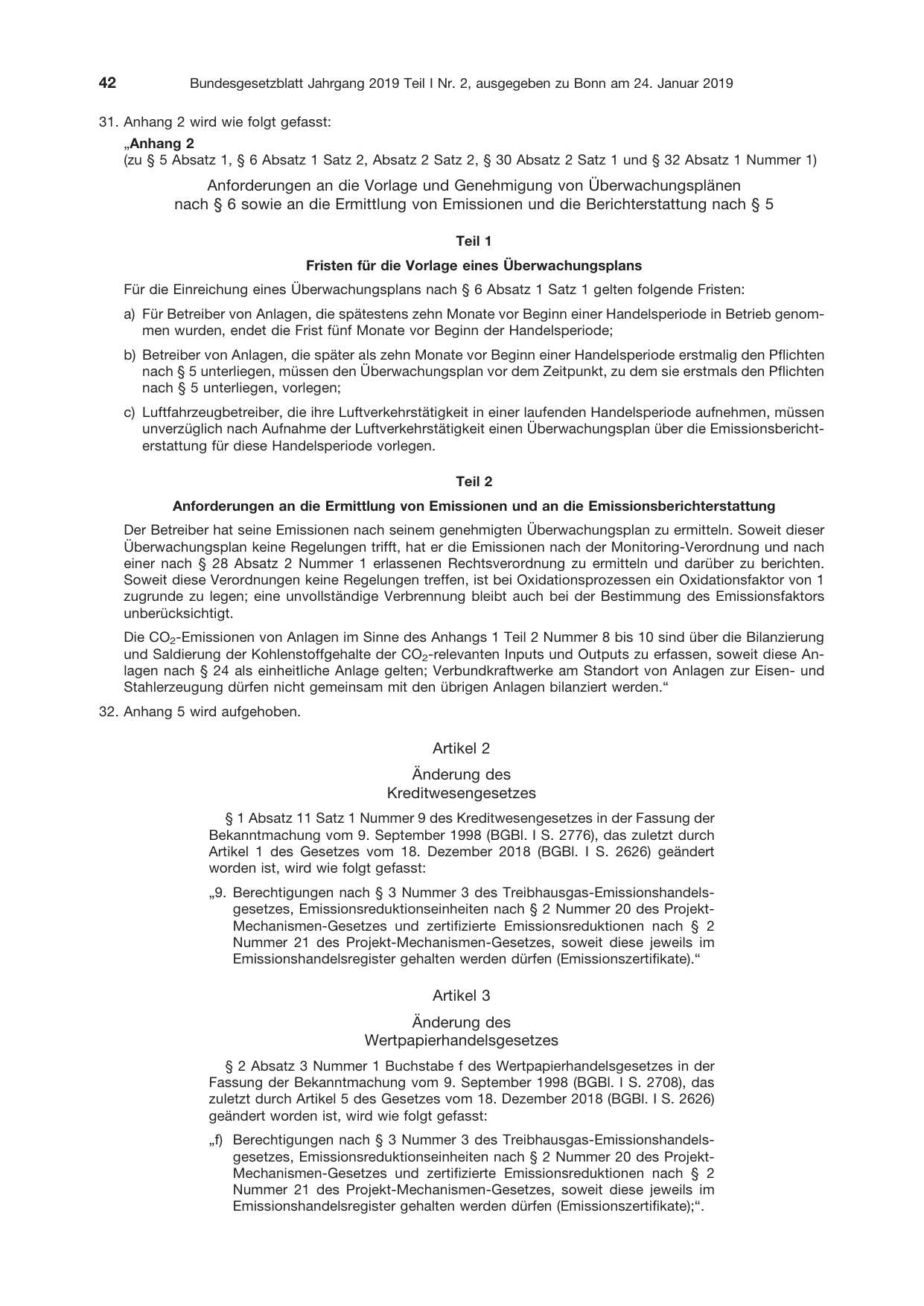 BGBl. 2019, Seite 42 — Originalseite als Abbildung
