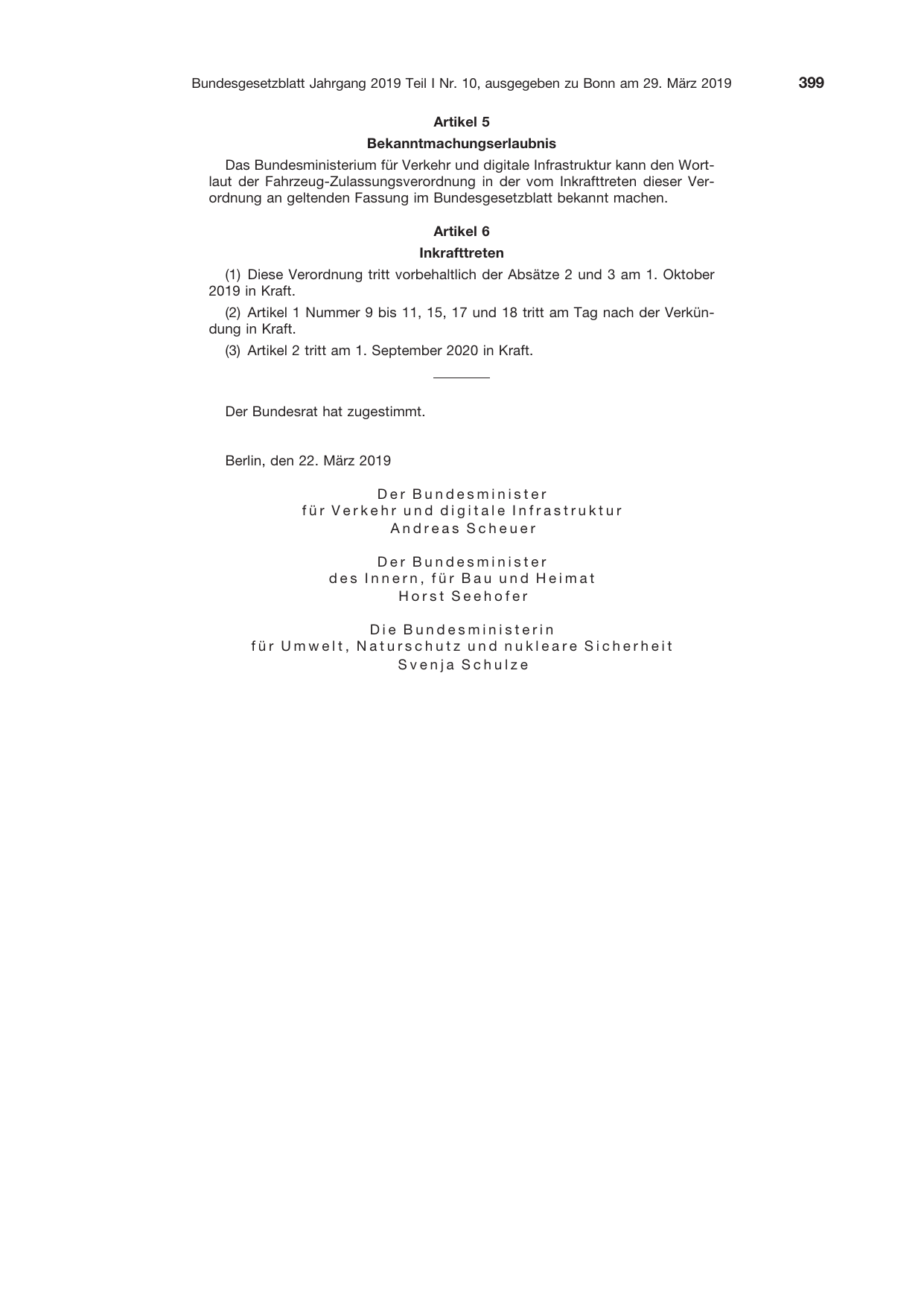 BGBl. 2019, Seite 399 — Originalseite als Abbildung
