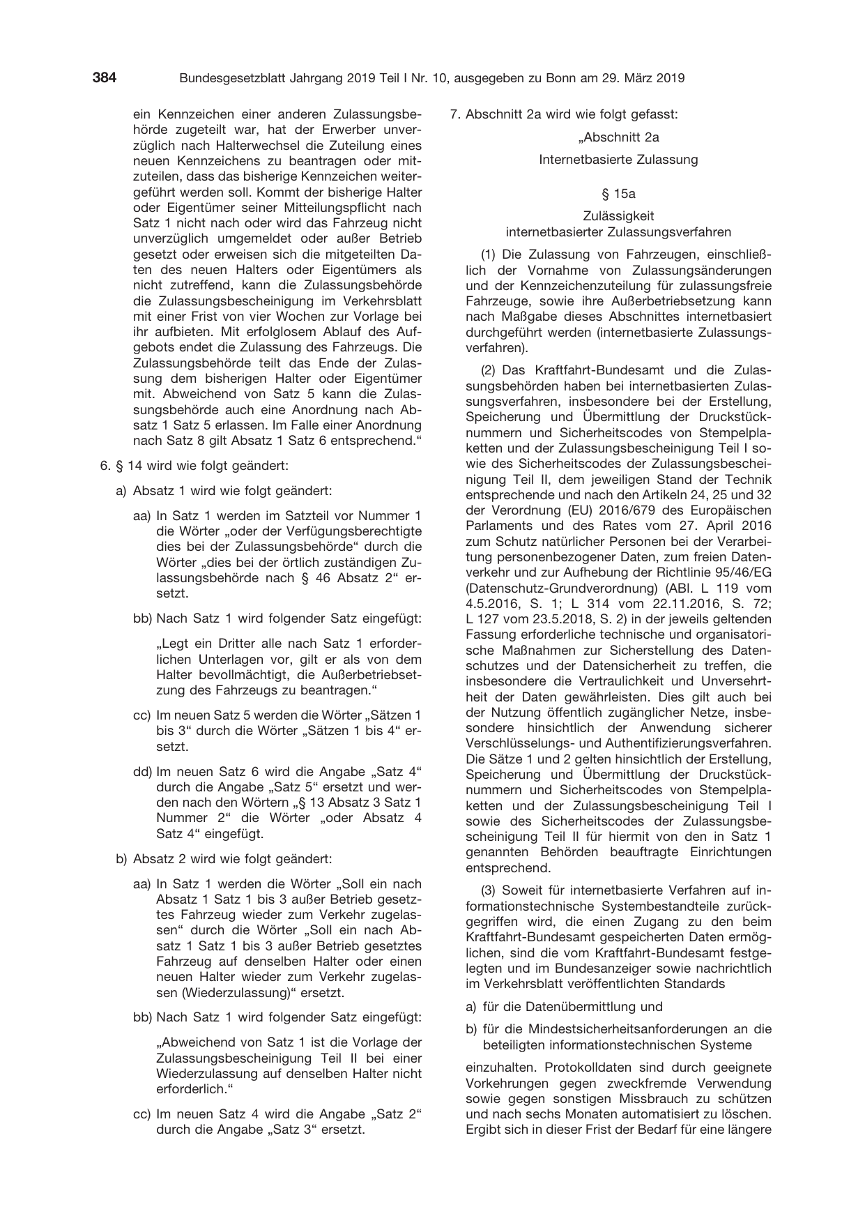 BGBl. 2019, Seite 384 — Originalseite als Abbildung
