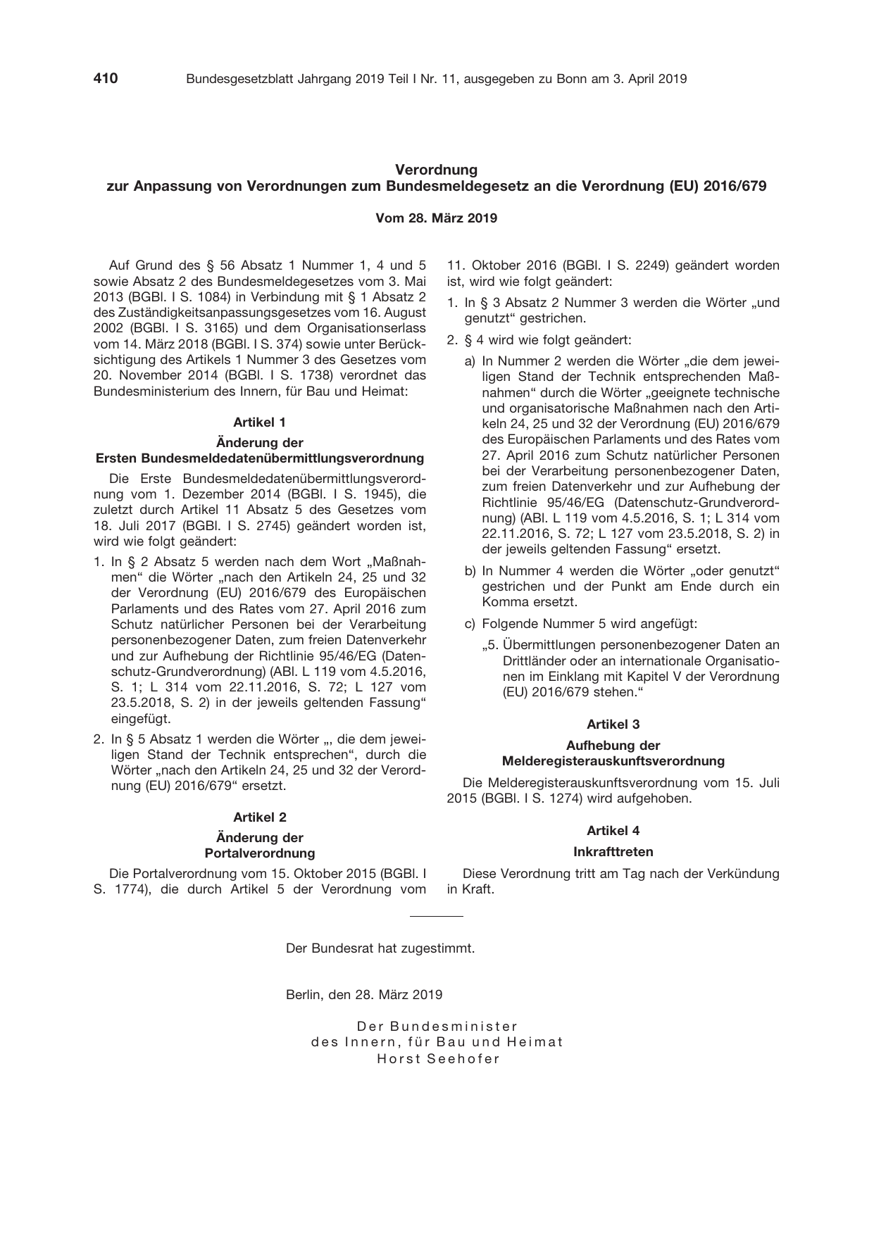 BGBl. 2019, Seite 410 — Originalseite als Abbildung
