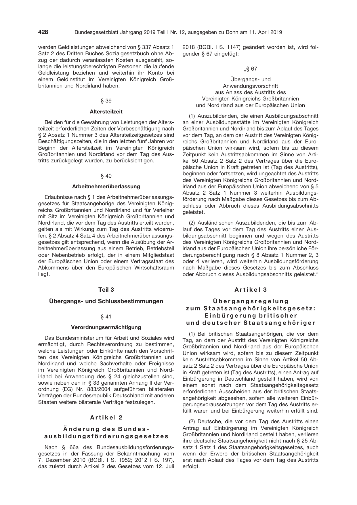 BGBl. 2019, Seite 428 — Originalseite als Abbildung